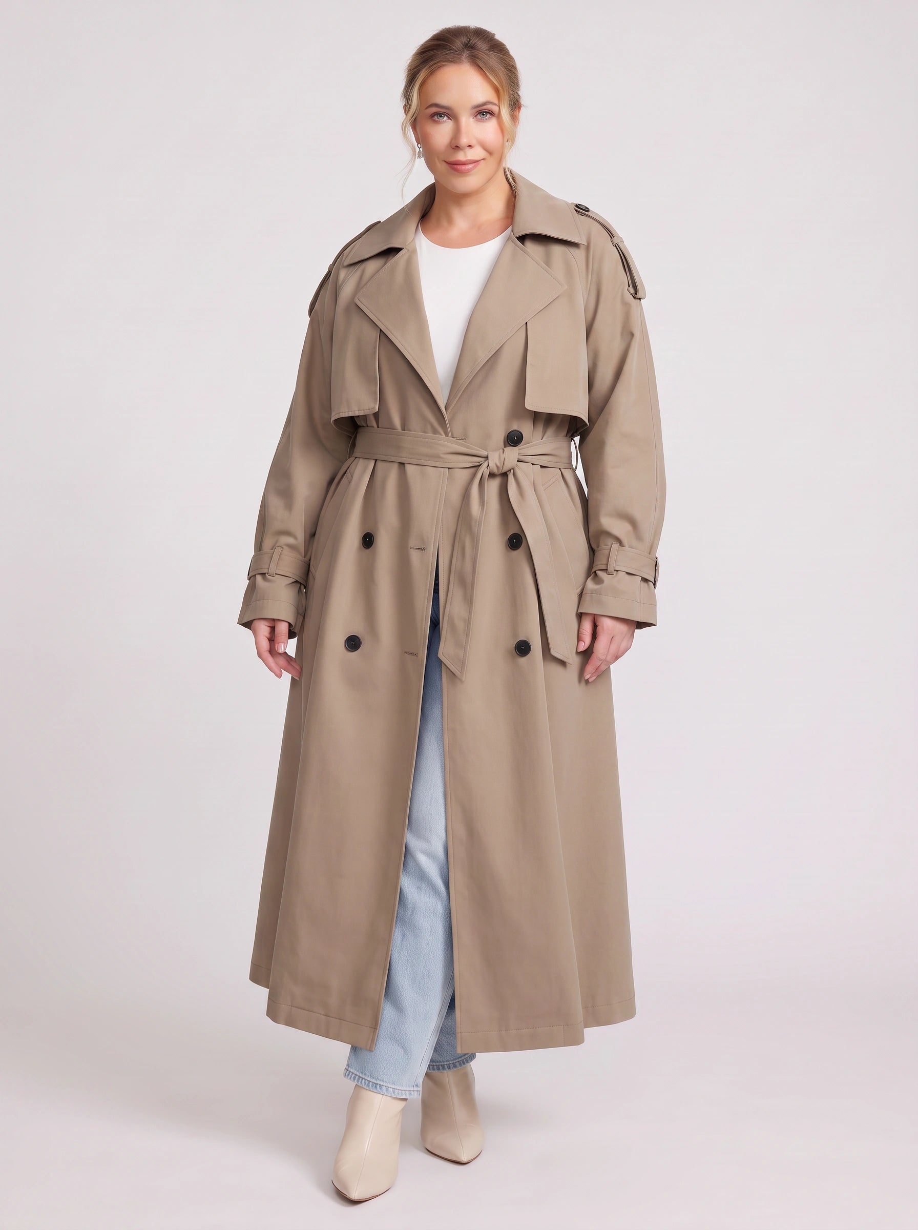 Marescot Oversized Trench Coat – Double-Breasted Longline Women Winter Classic Belted Long Trench Coat