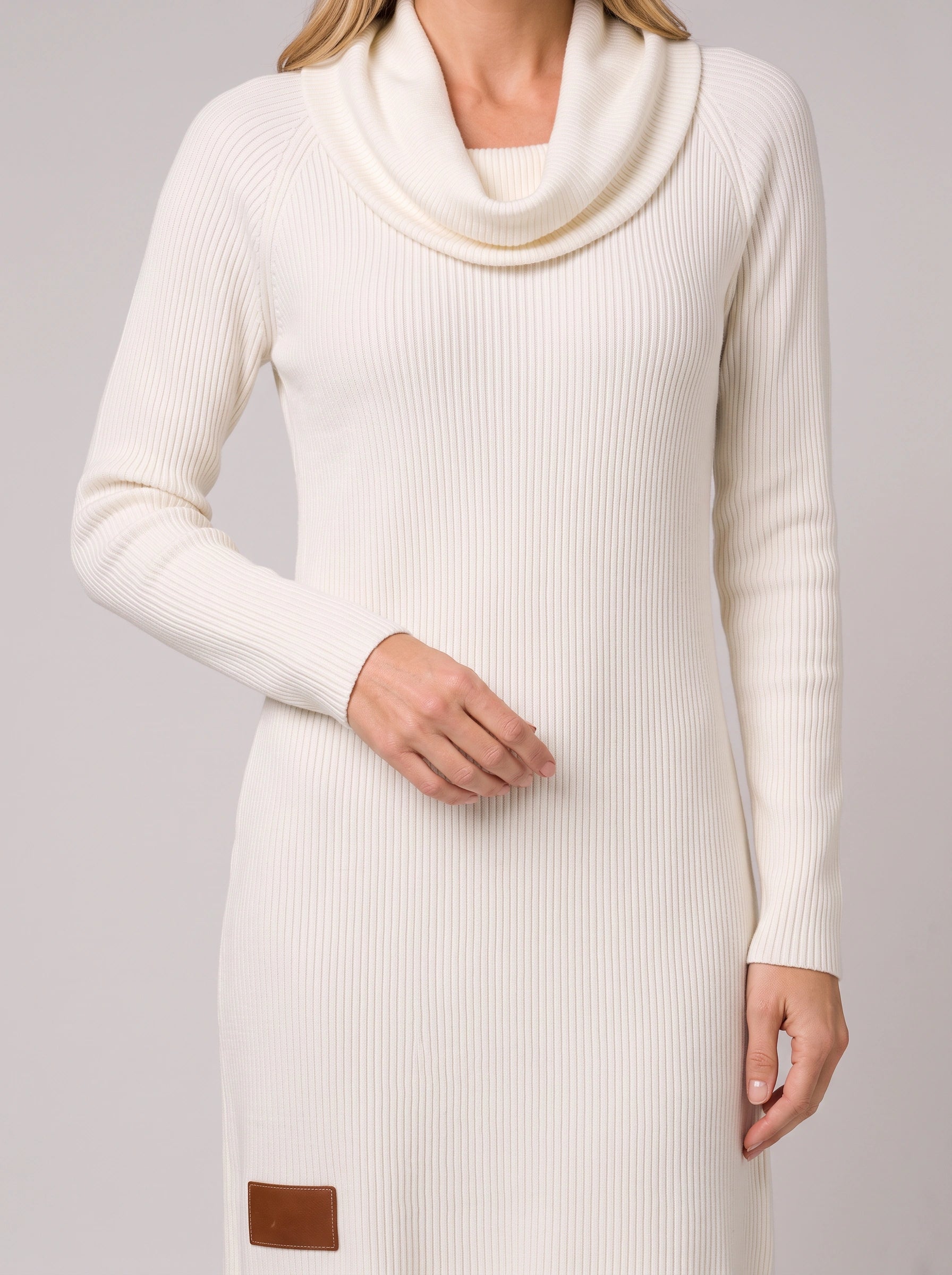 Coddim Cowl Neck Ribbed Sweater Mini Dress – Women Knit Long Sleeve Business Casual Winter Cocktail Dress