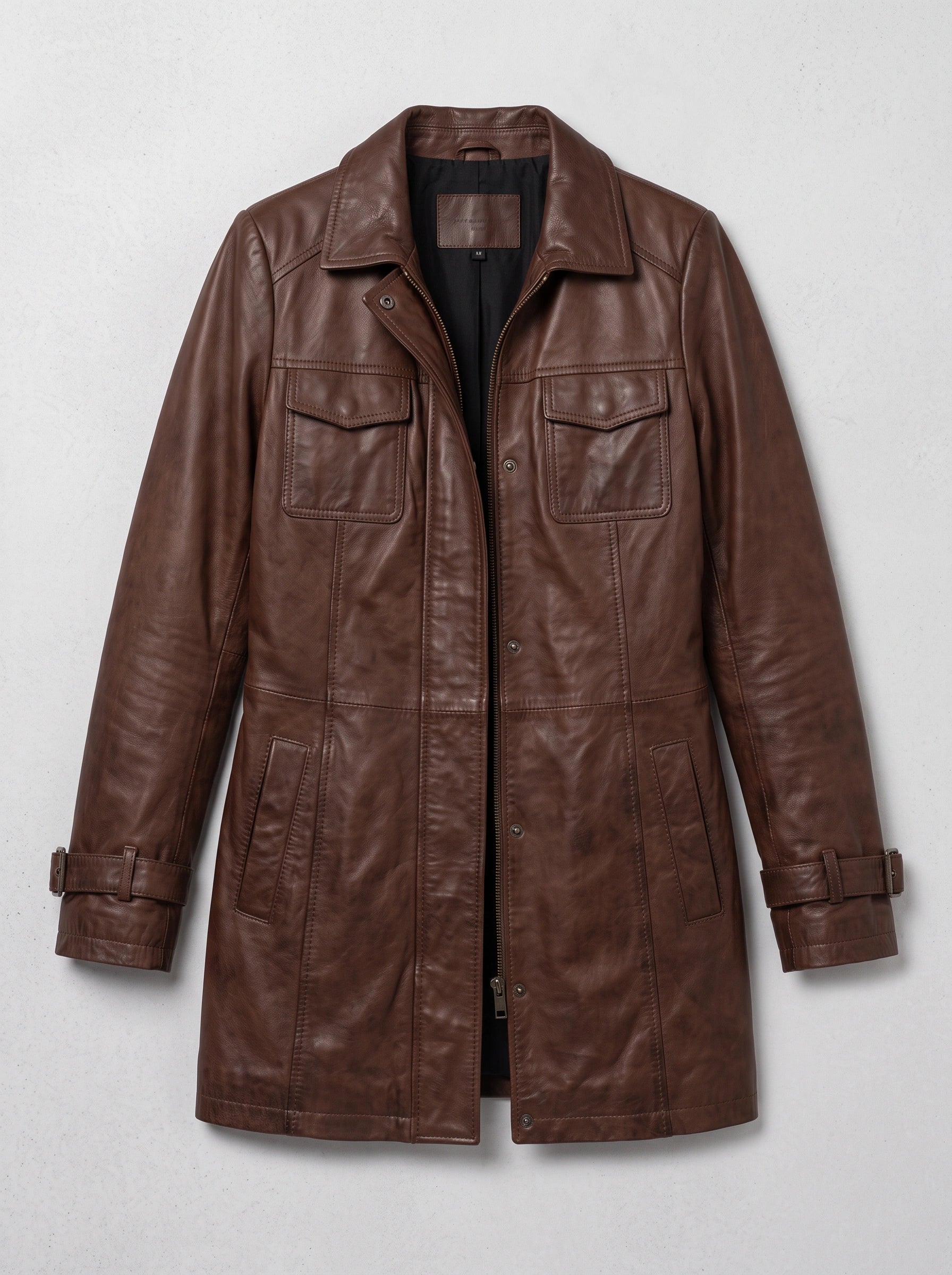 Buckston Longline Utility Jacket – Leather Coat Women Zip Front Pocket Detail Winter Casual Outerwear