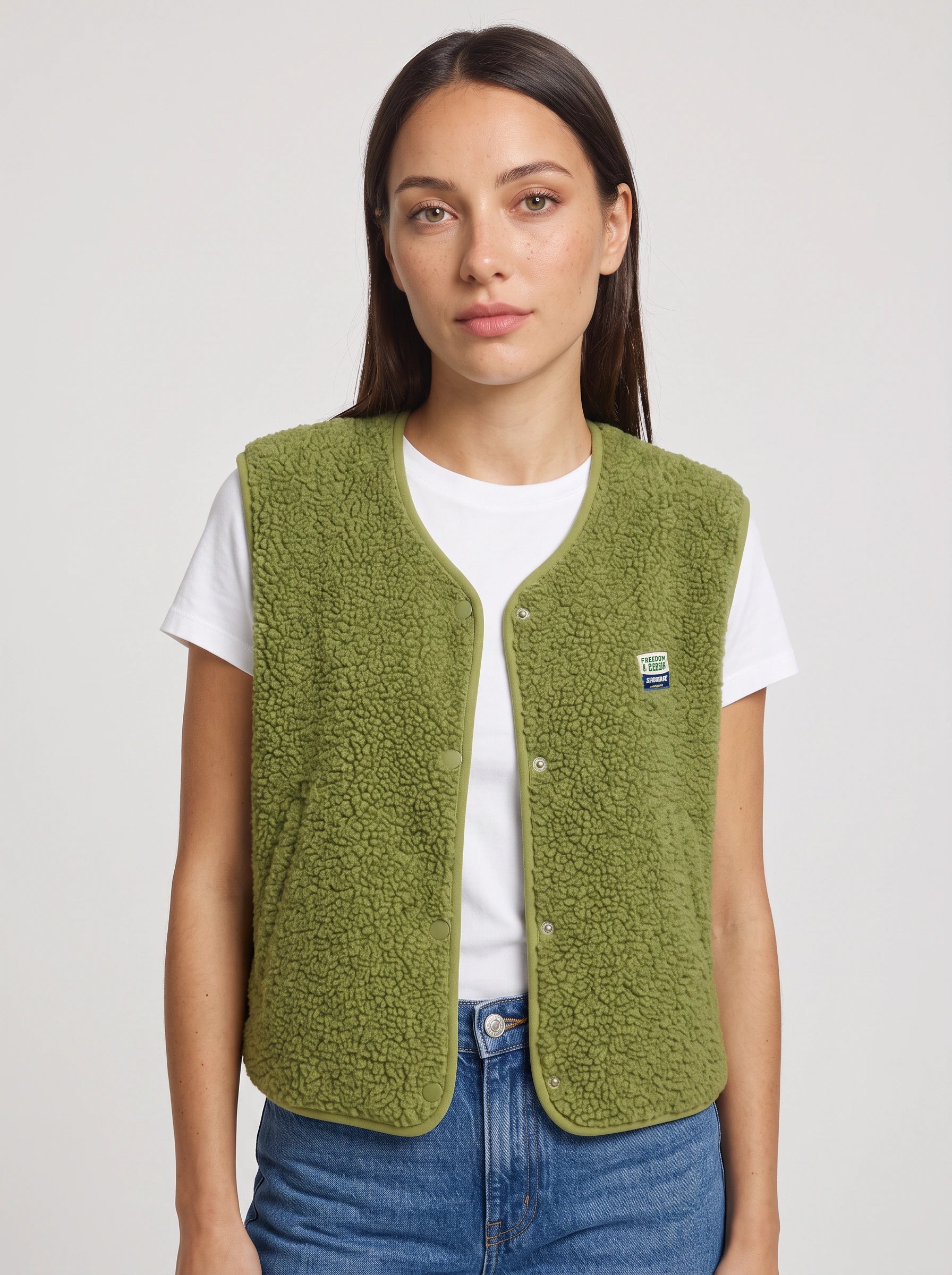 Marlow Sherpa Fleece Button Vest – Women Snap-Front Casual Outdoor Layering Lined Winter Vest