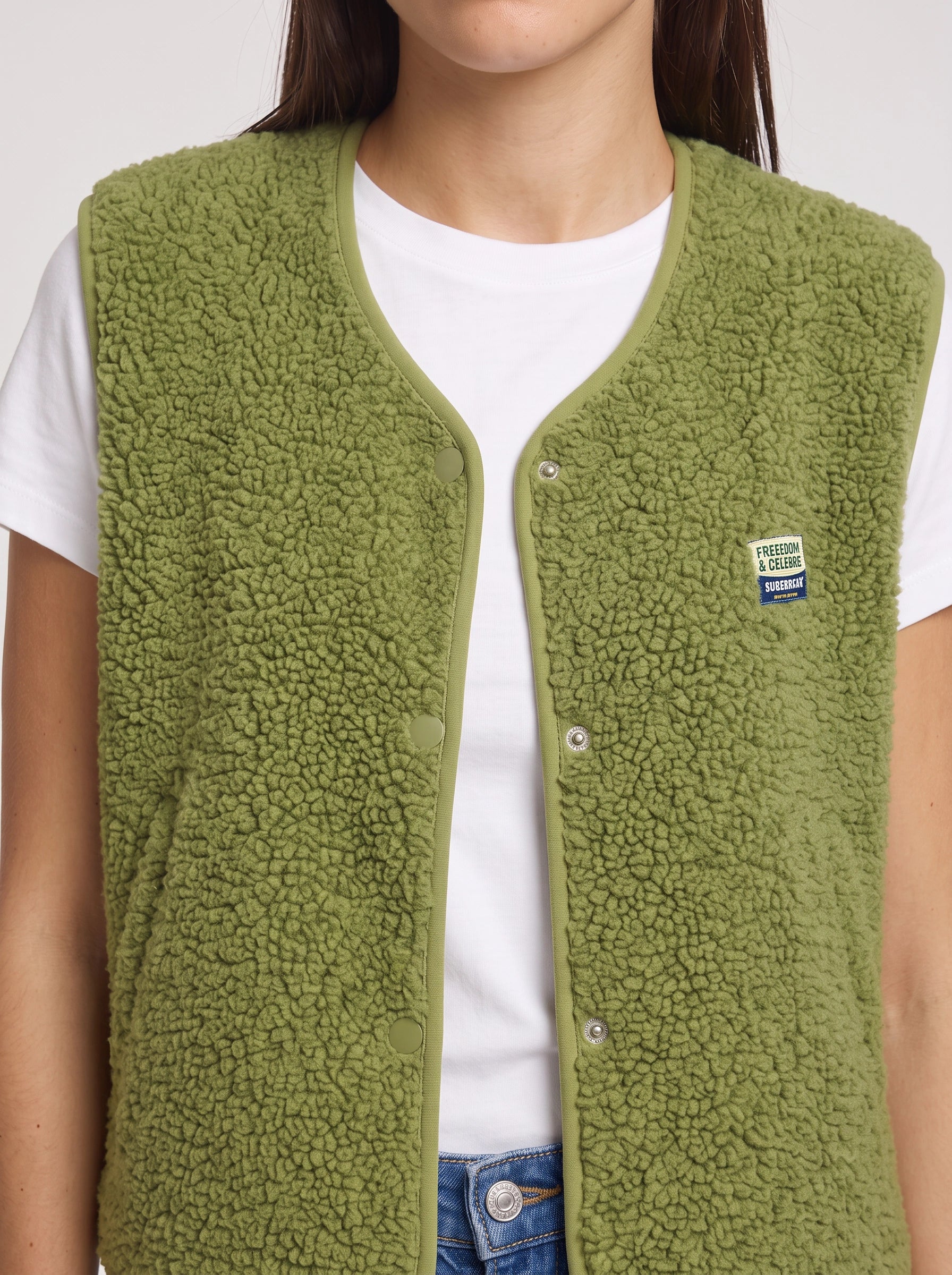 Marlow Sherpa Fleece Button Vest – Women Snap-Front Casual Outdoor Layering Lined Winter Vest