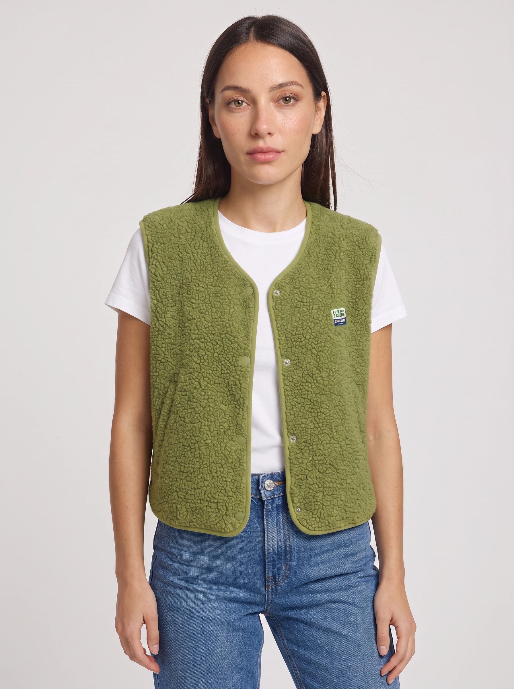 Marlow Sherpa Fleece Button Vest – Women Snap-Front Casual Outdoor Layering Lined Winter Vest