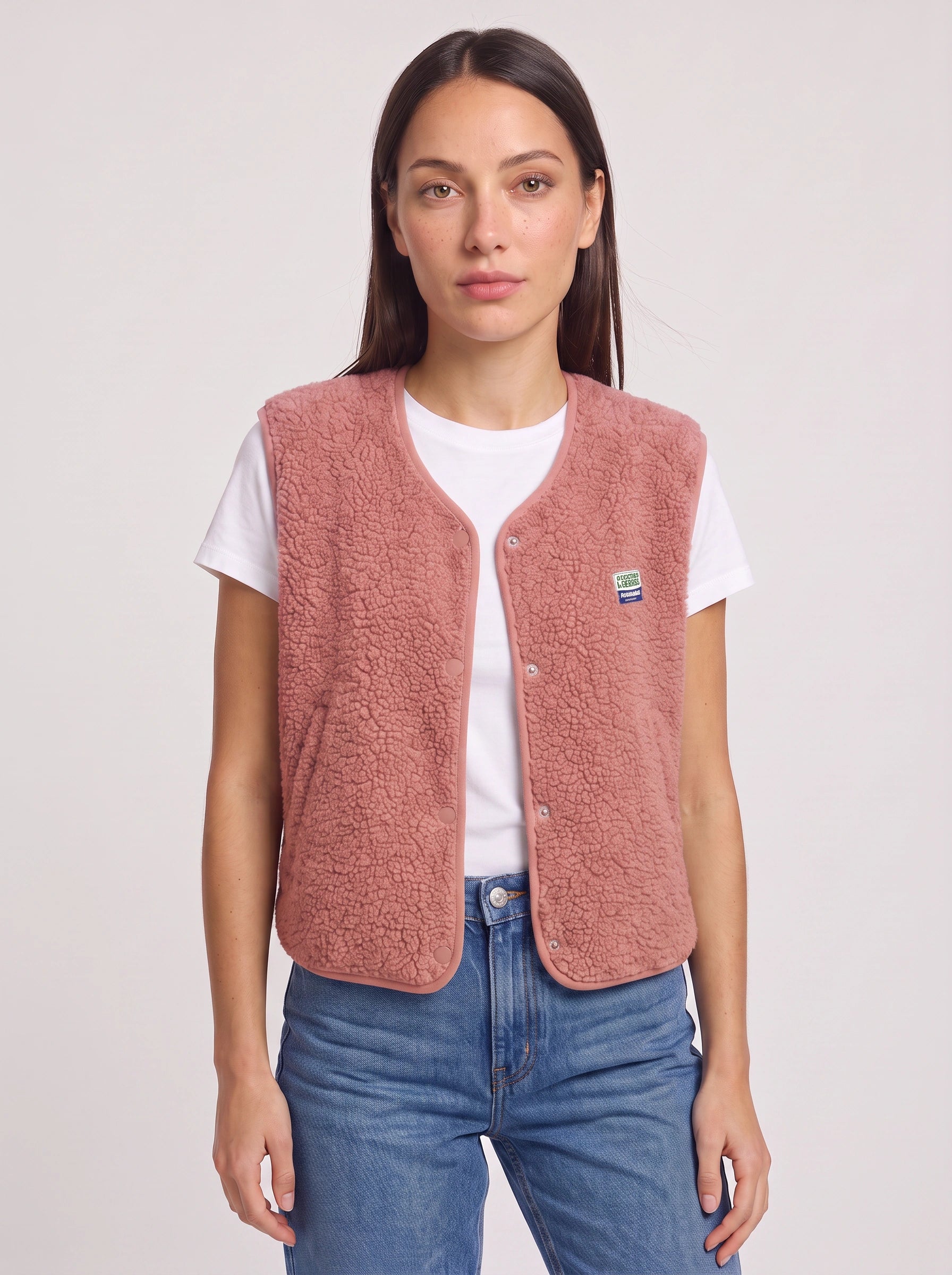 Marlow Sherpa Fleece Button Vest – Women Snap-Front Casual Outdoor Layering Lined Winter Vest