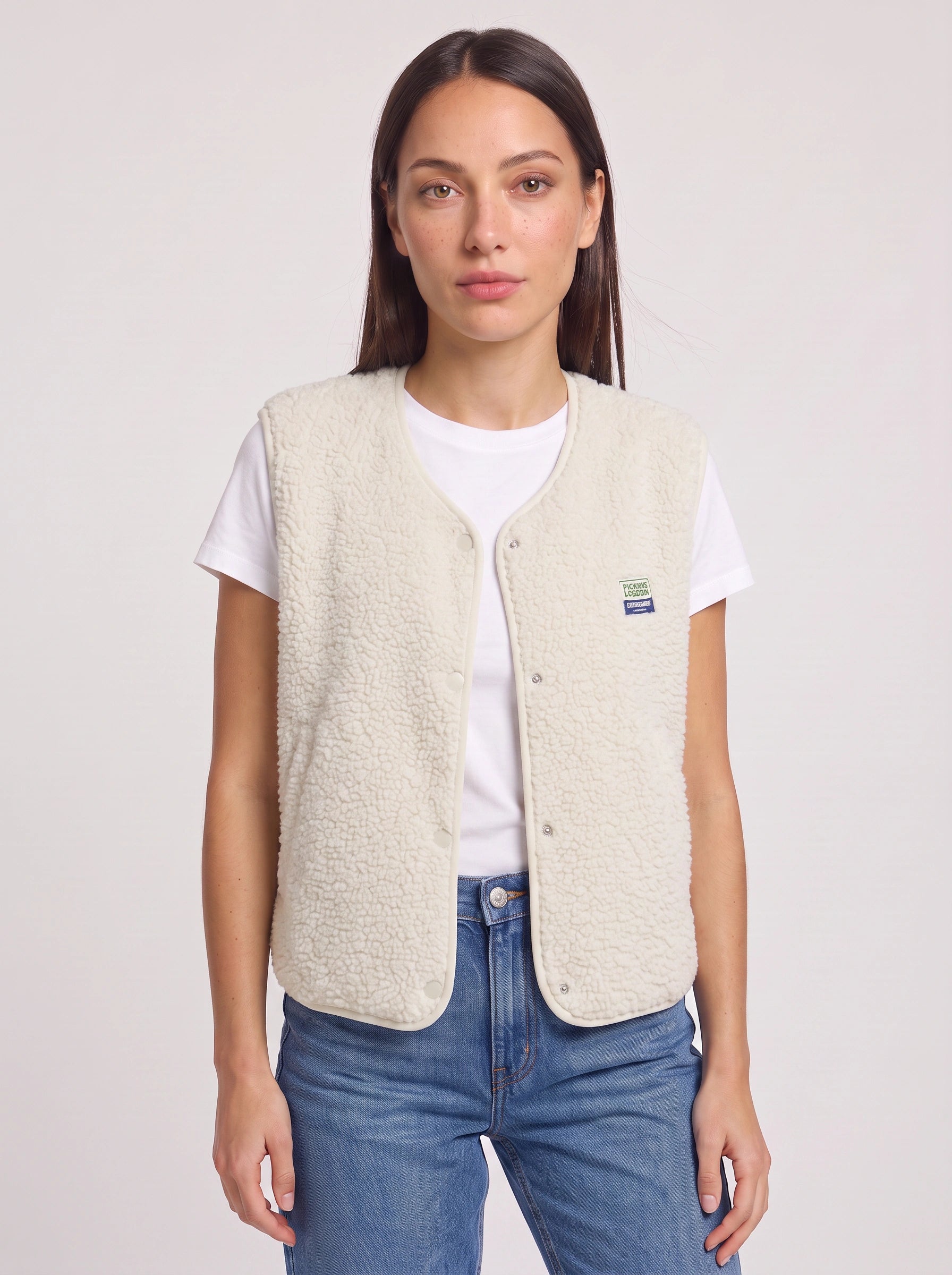 Marlow Sherpa Fleece Button Vest – Women Snap-Front Casual Outdoor Layering Lined Winter Vest