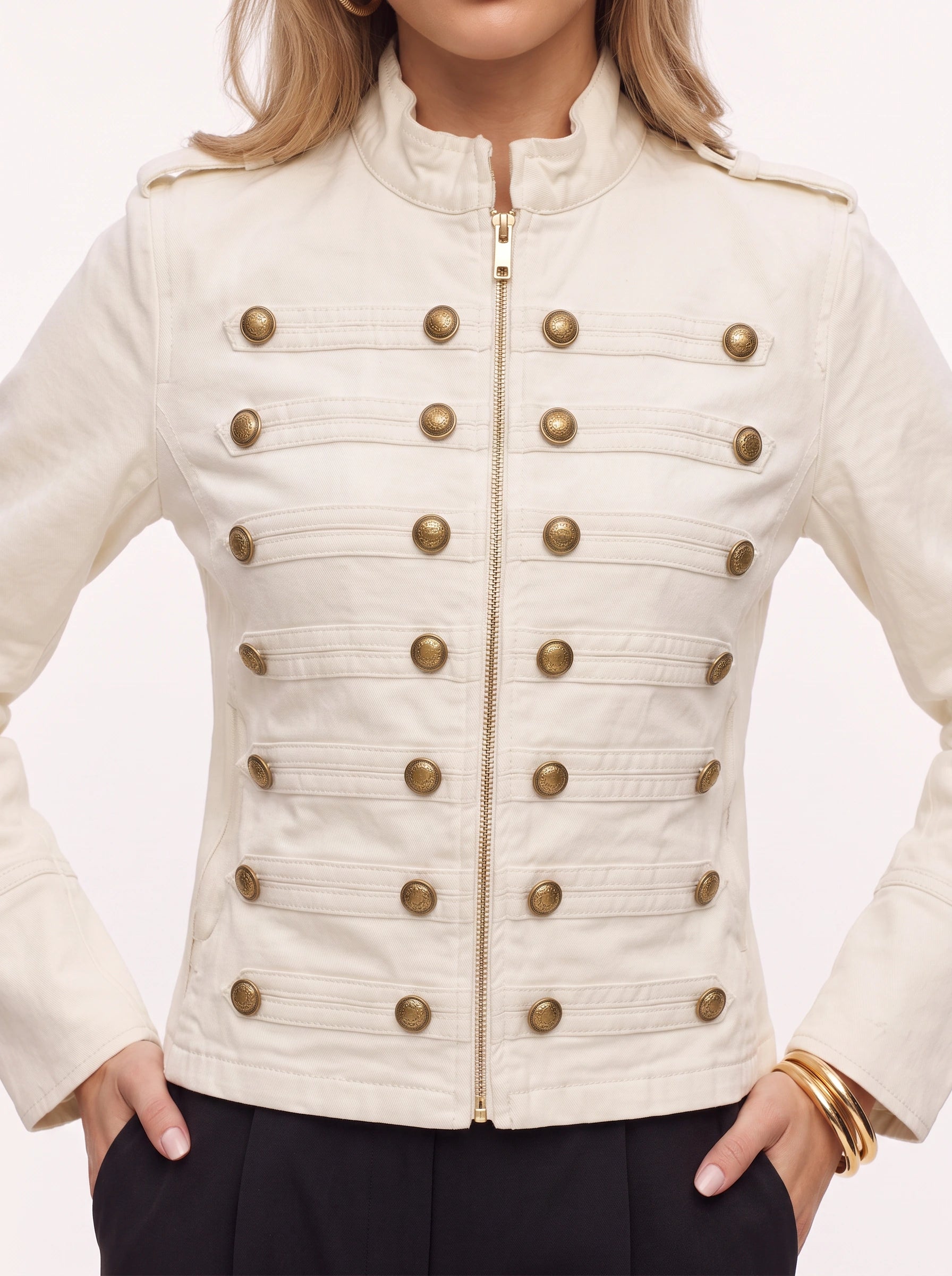 Brigadon Military Band Jacket – Women Fitted Structured Gold Button Officer Outerwear Winter Jacket