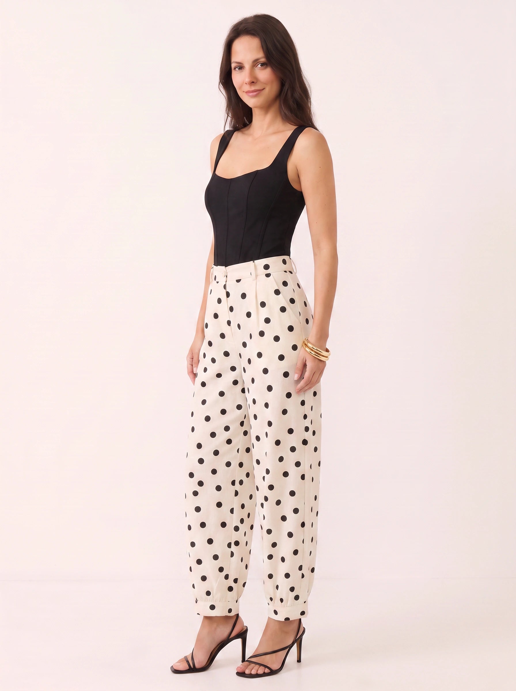 Puntada High-Waist Wide-Leg Crop Pants – Polka Dot Trouser Women Casual Office Vintage Retro Wide-Leg Crop Pants