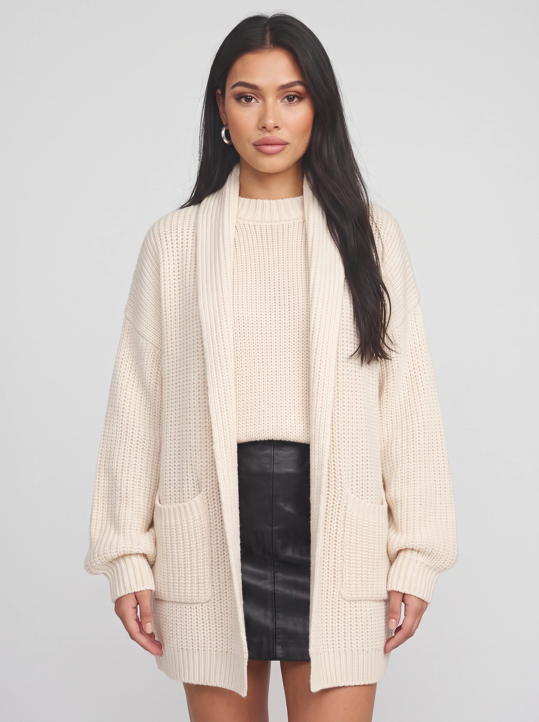 Calfino Oversized Longline Knit Cardigan – Women Chunky Knit Sweater Oversized Open Front Cardigan
