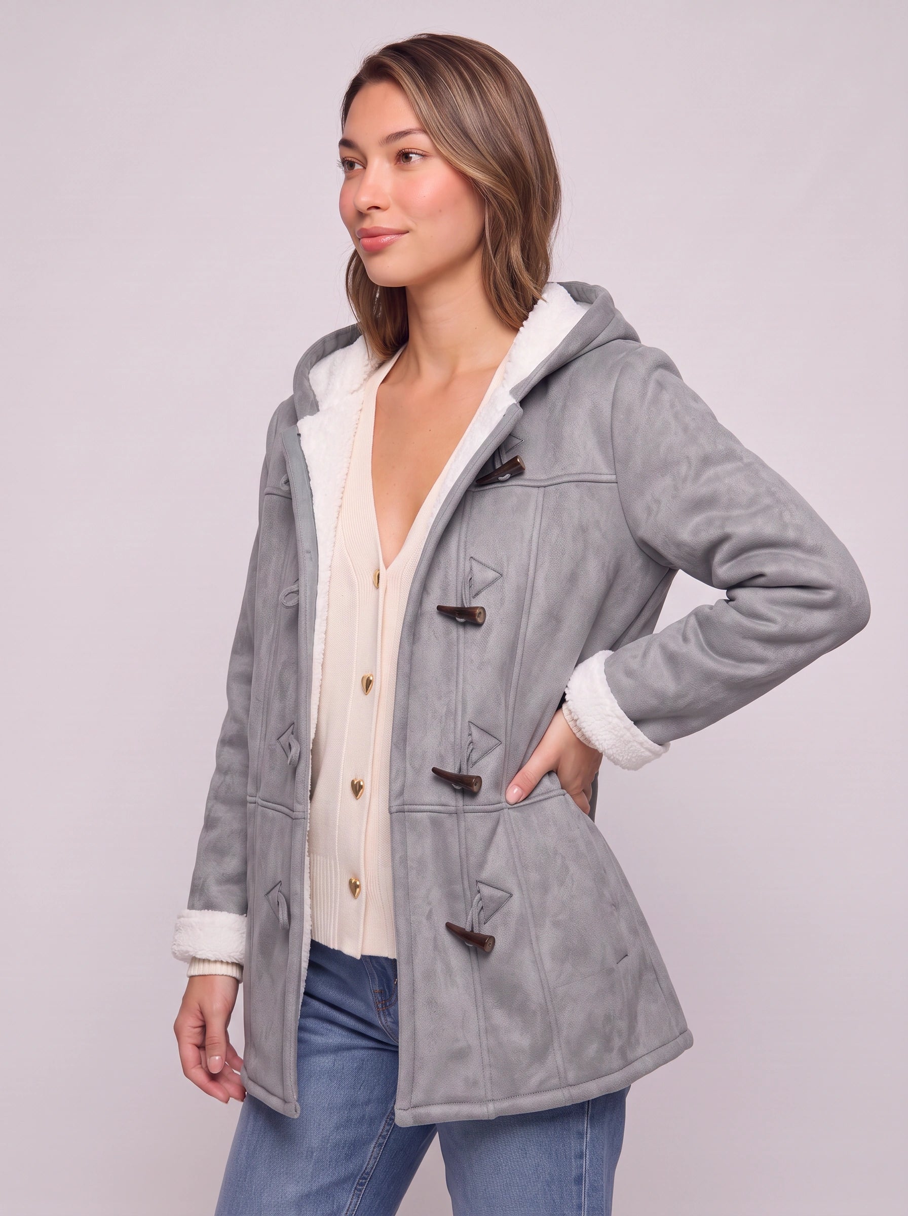 Cordova Hooded Toggle Coat – Winter Sherpa Lined Women Casual Outerwear Warm Longline Jacket