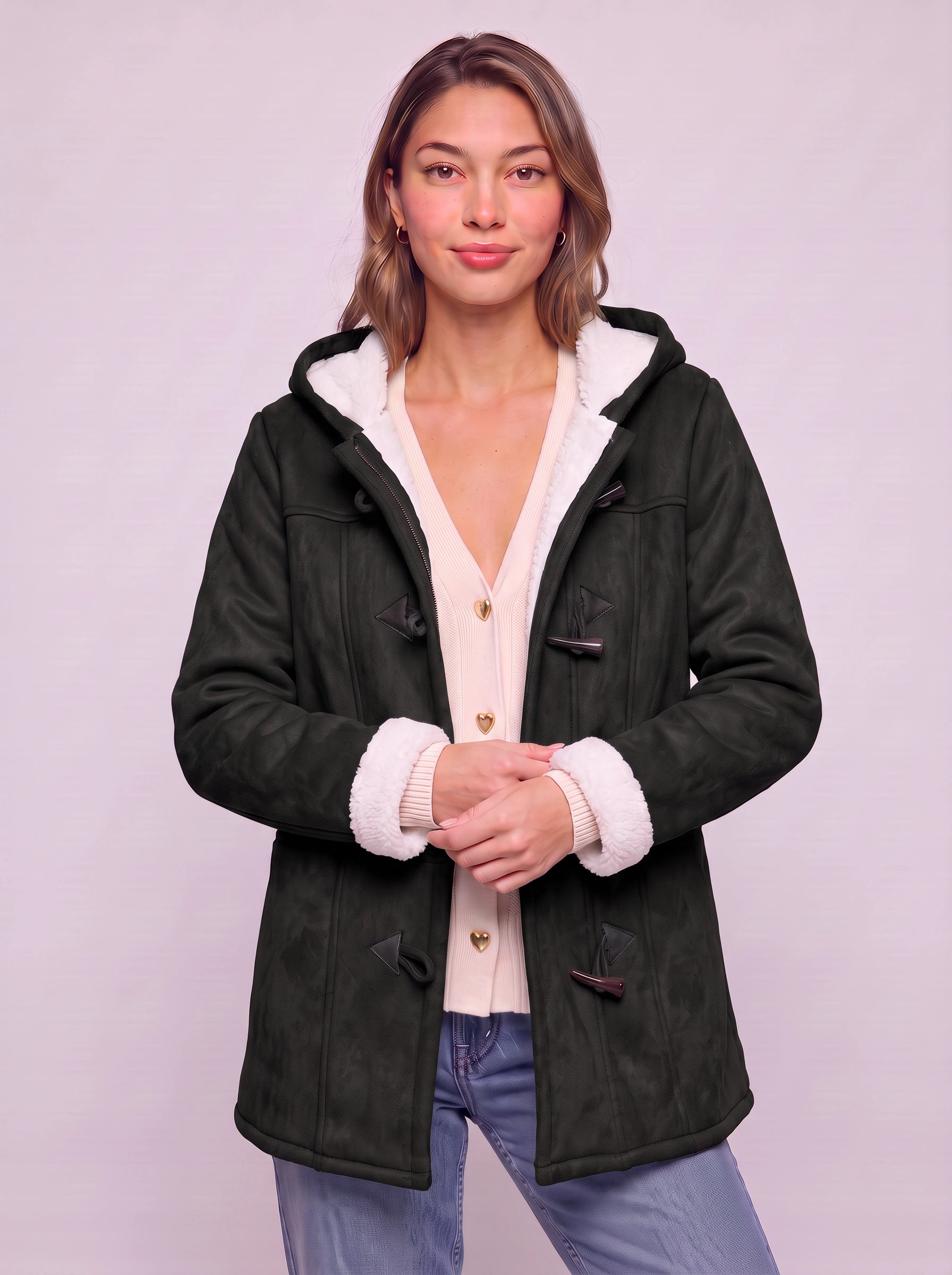 Cordova Hooded Toggle Coat – Winter Sherpa Lined Women Casual Outerwear Warm Longline Jacket