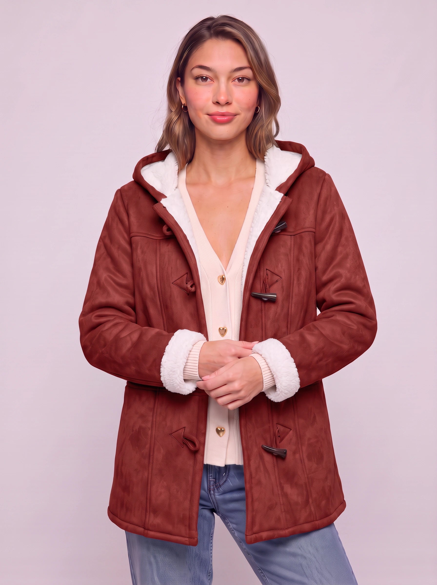 Cordova Hooded Toggle Coat – Winter Sherpa Lined Women Casual Outerwear Warm Longline Jacket