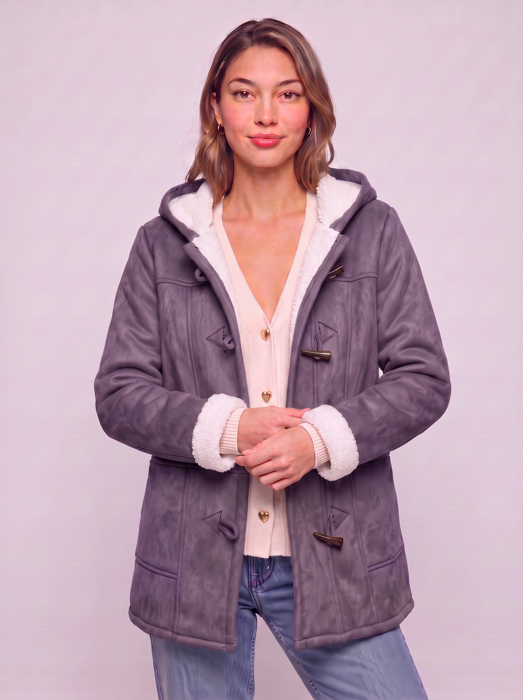 Cordova Hooded Toggle Coat – Winter Sherpa Lined Women Casual Outerwear Warm Longline Jacket