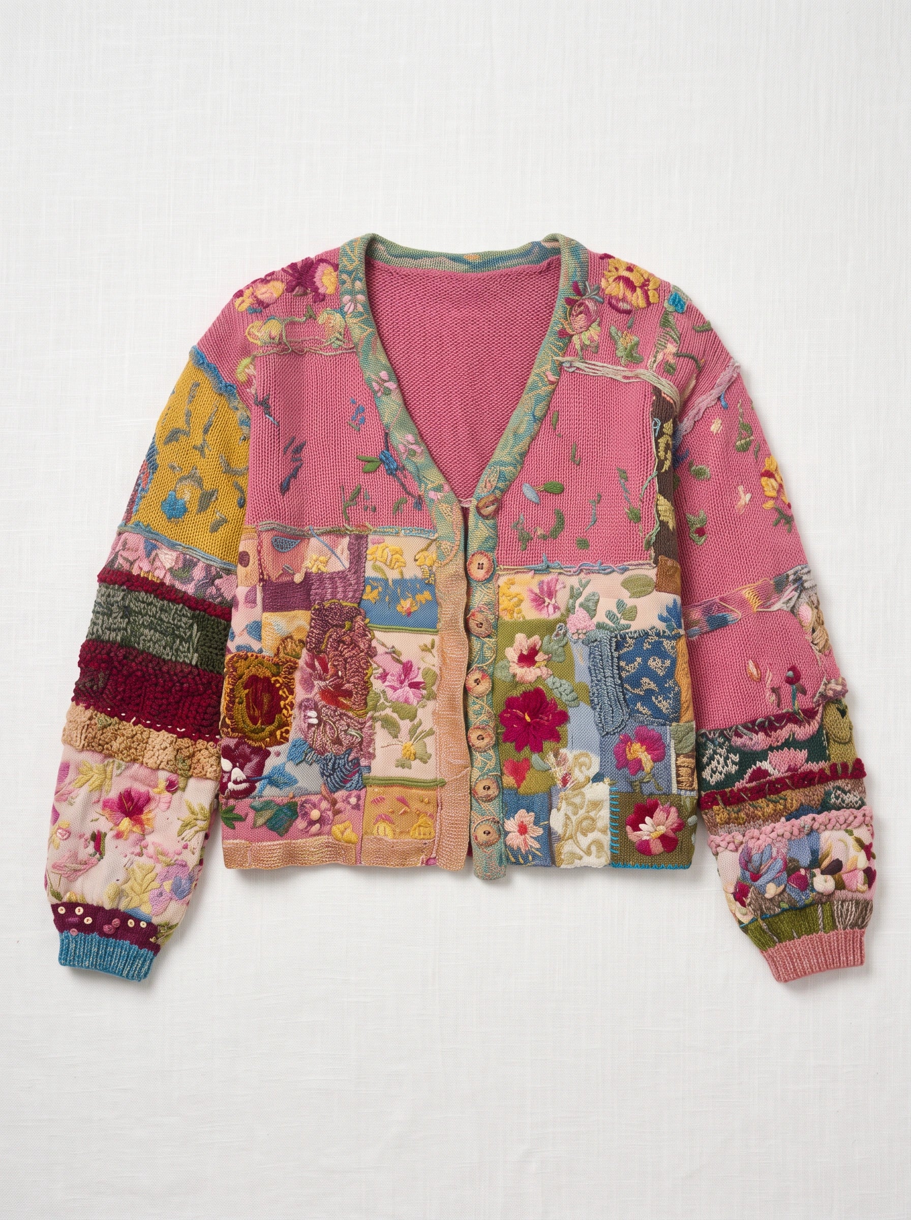 Quiltwyn Patchwork Embroidered Jacket – Boho Floral Quilted Women Winter Coat Cropped Cardigan