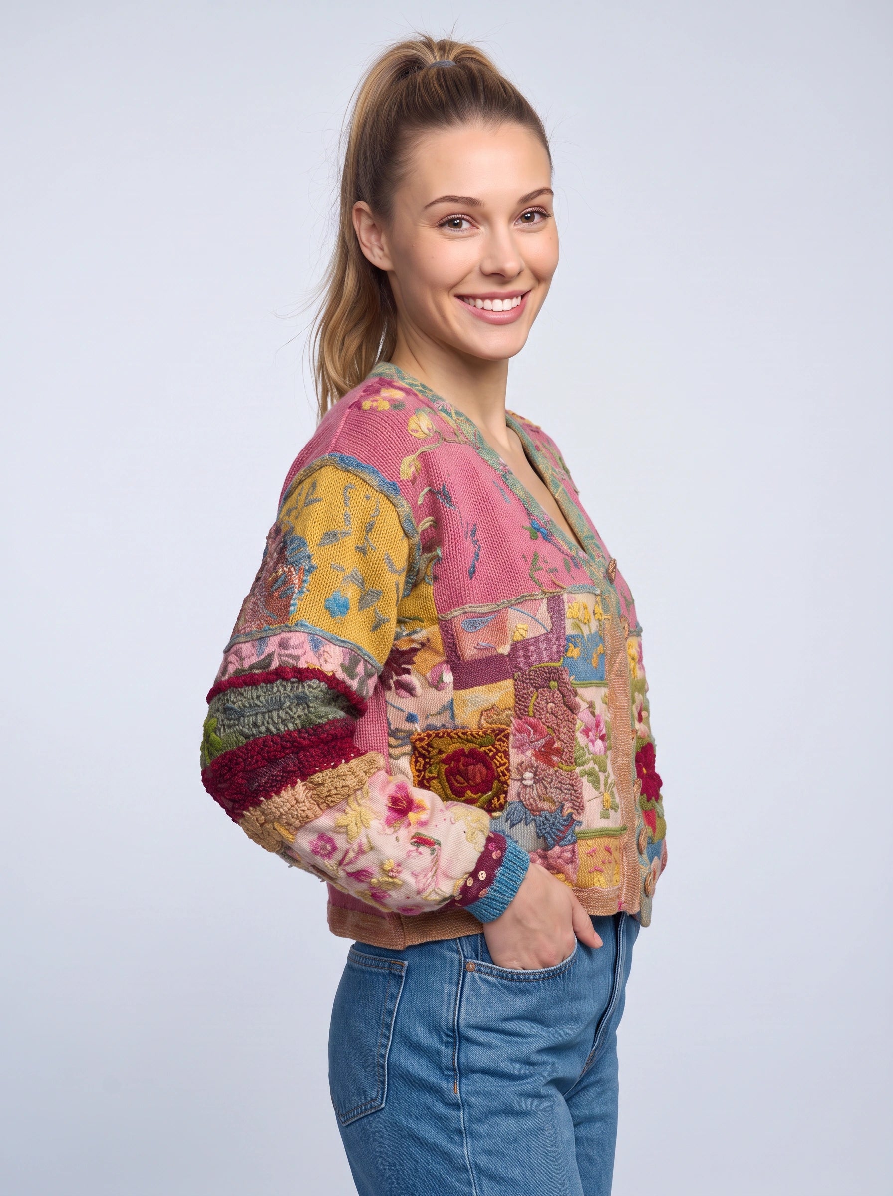 Quiltwyn Patchwork Embroidered Jacket – Boho Floral Quilted Women Winter Coat Cropped Cardigan