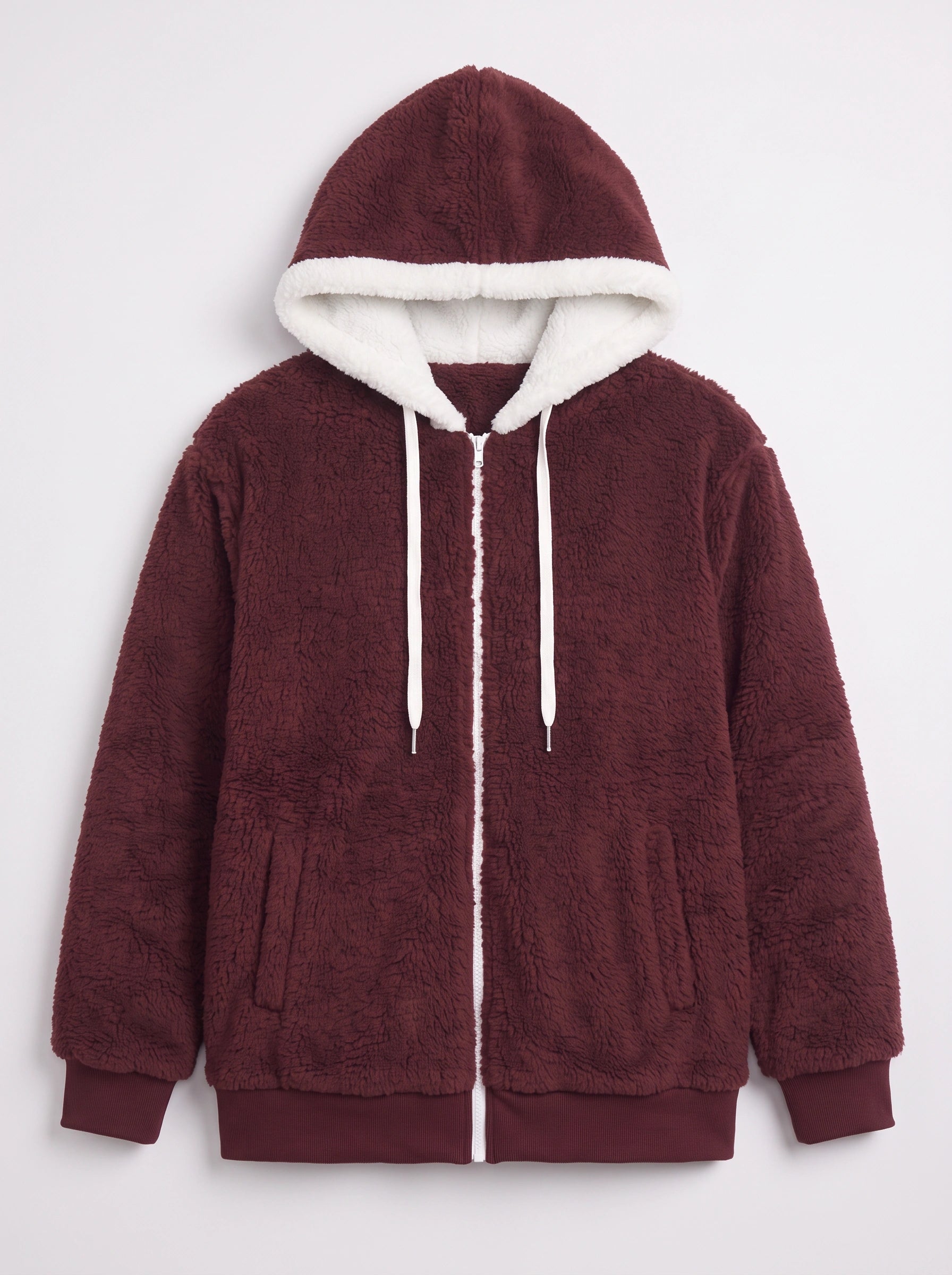 Borravae Sherpa Lined Hoodie Jacket – Oversized Zip-Up Women Winter Cozy Fleece Casual Streetwear Jacket