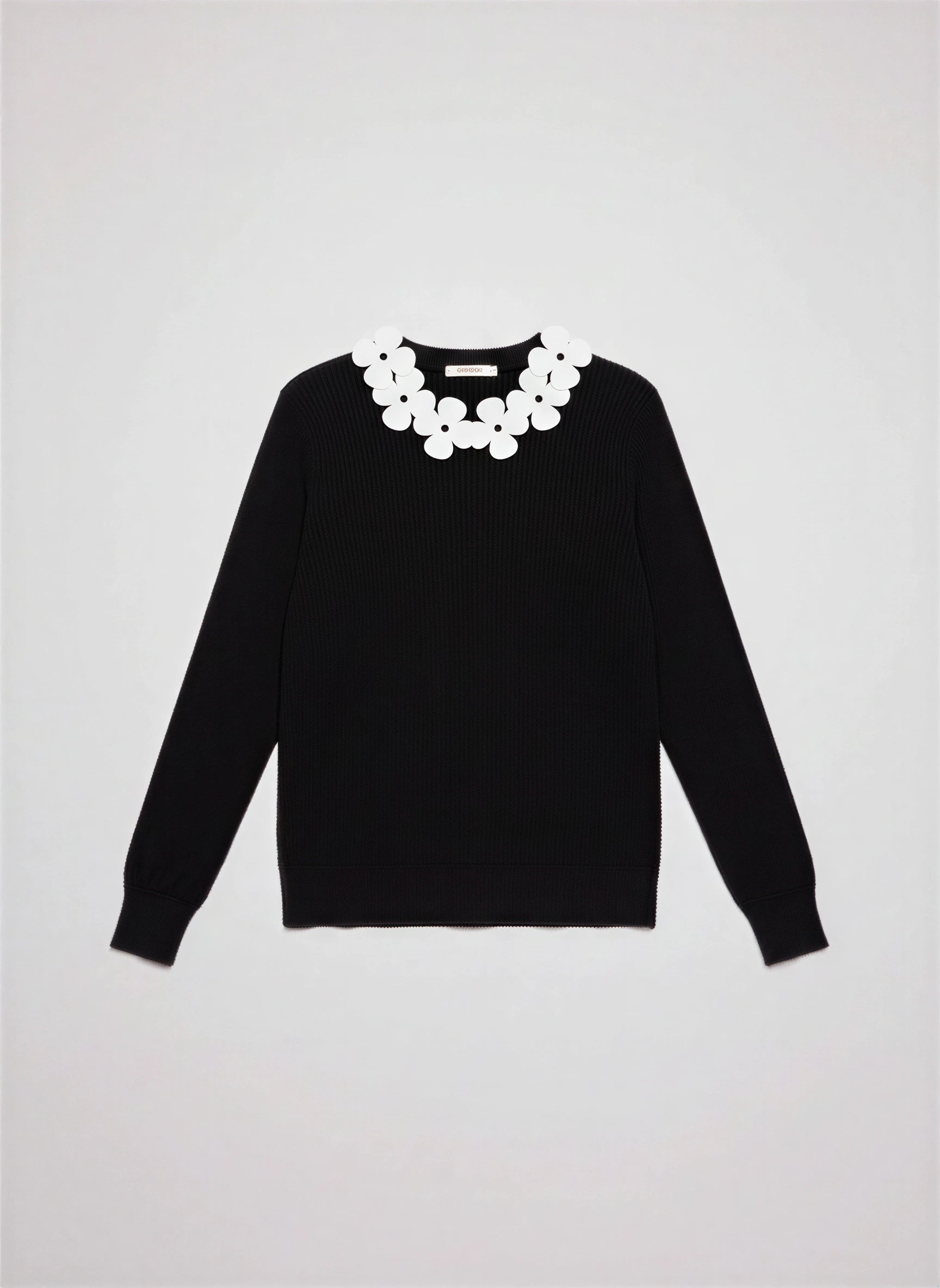 Petala Floral Collar Knit Top – Long Sleeve Ribbed Sweater Women Winter Smart Casual Fitted Top