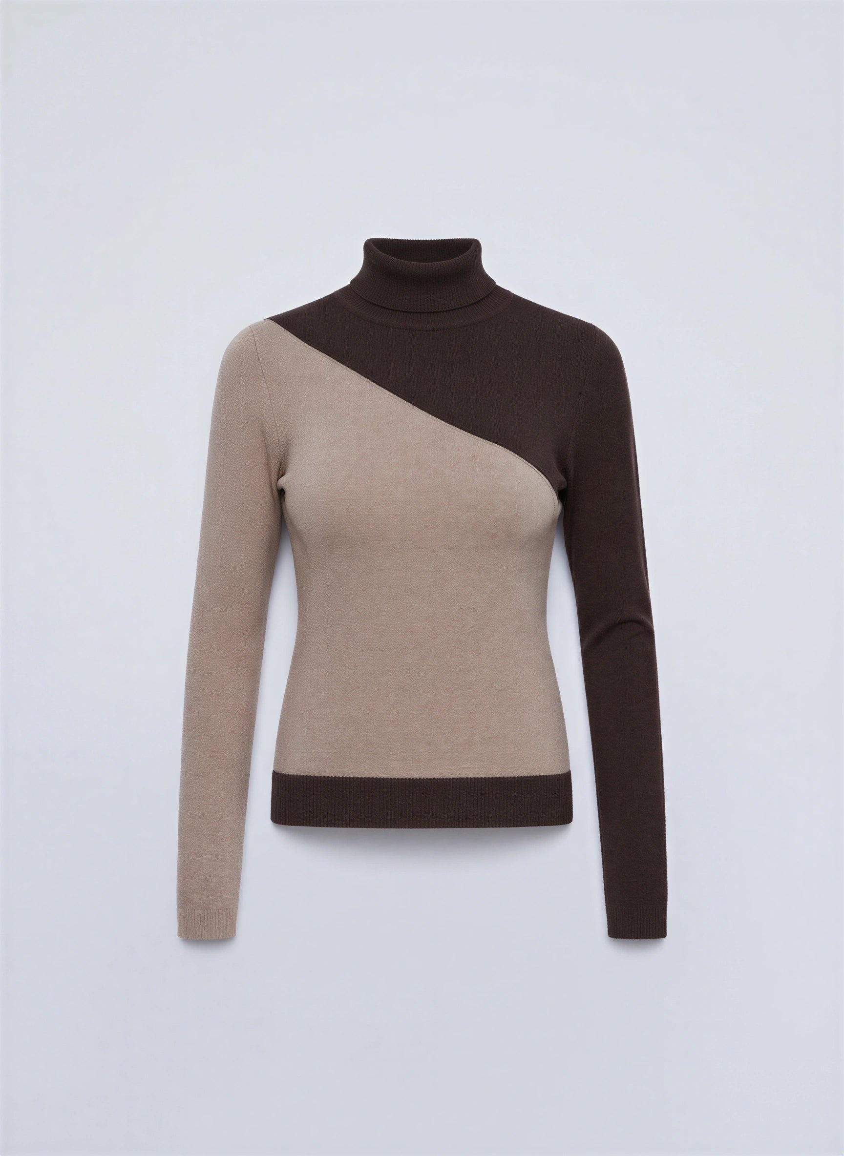 Divetone Colorblock Turtleneck Top – Cropped Long Sleeve Women Ribbed Knit Sweater Mock Neck Fitted Top
