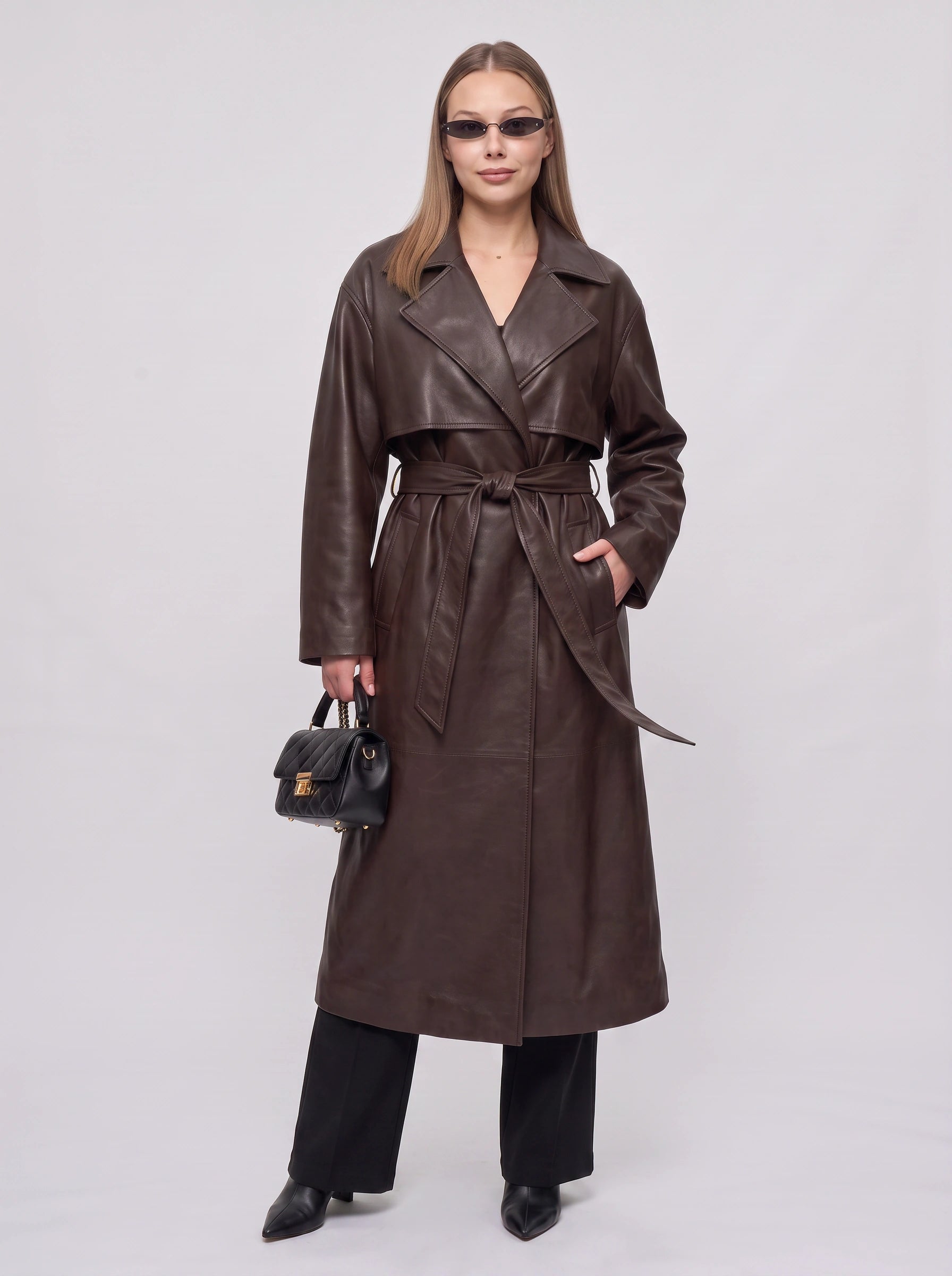 Cortenza Belted Trench Coat – Faux Leather Women Winter Oversized Longline Coat Belted Outerwear