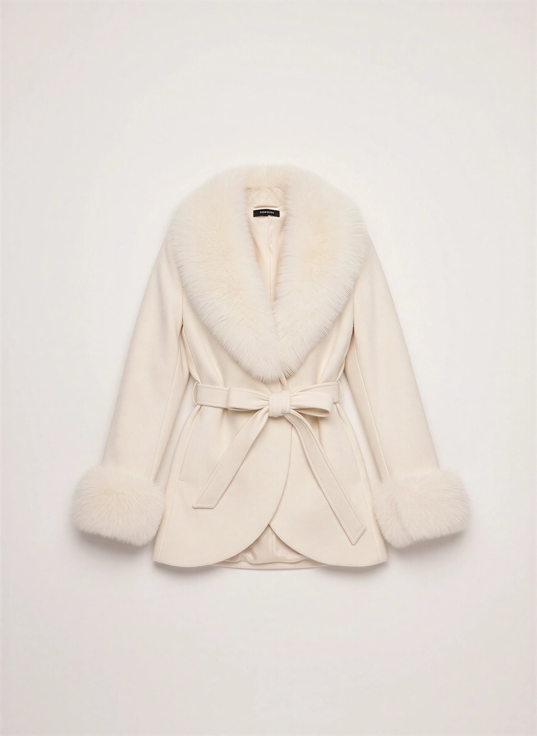 Ivorna Faux Fur Wrap Jacket – Women Winter Bridal Shawl Collar Belted Coat Evening Occasion Jacket