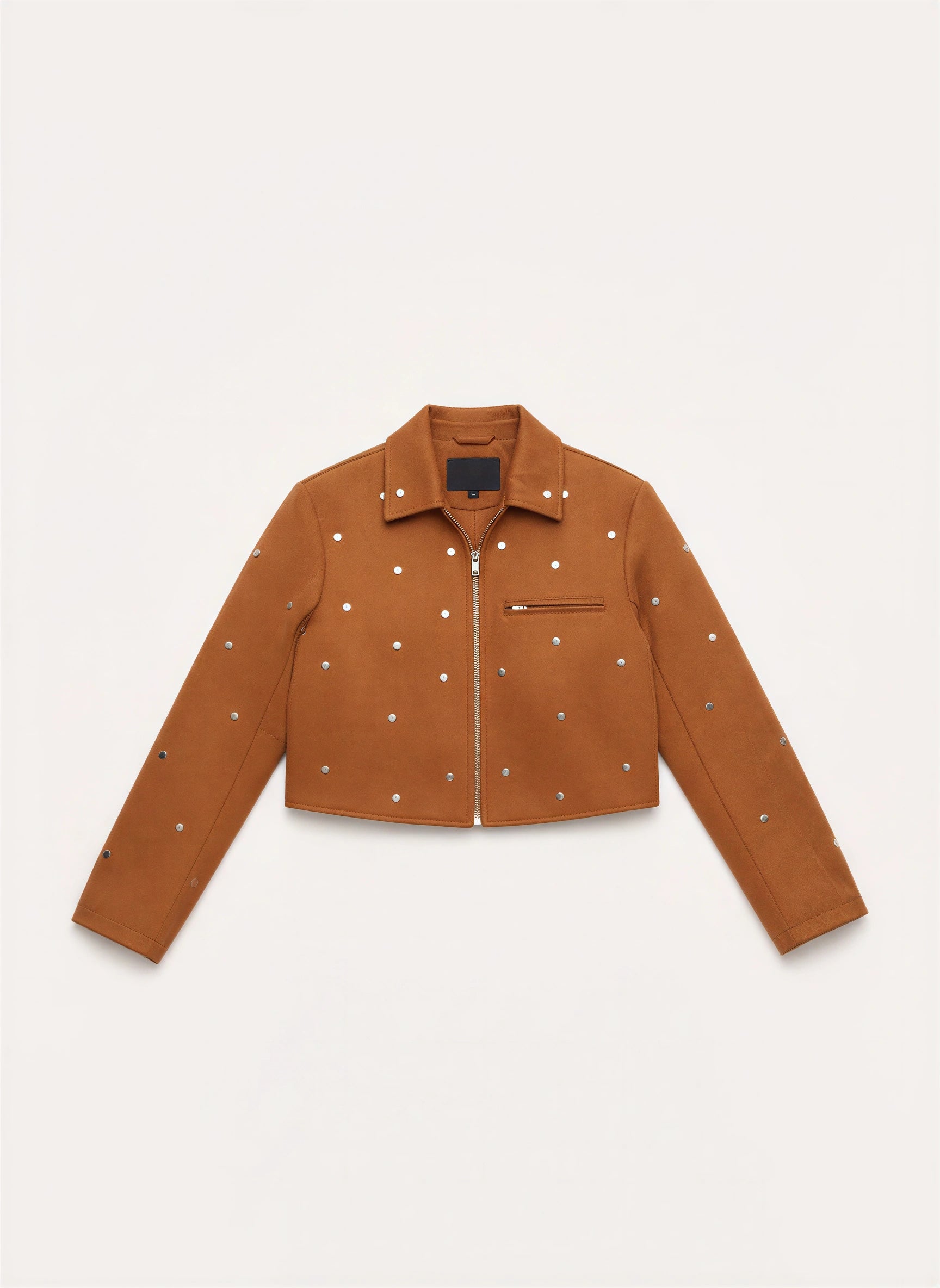 Rivelle Studded Cropped Suede Jacket – Women Zip Front Embellished Casual Winter Statement Jacket