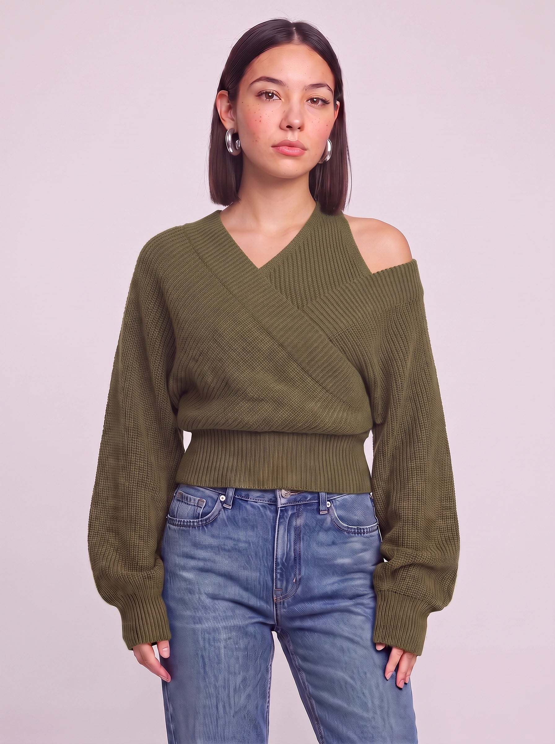 Costara Off-Shoulder Ribbed Sweater – Oversized Ribbed Women Batwing Sleeve Knit Winter Casual Top