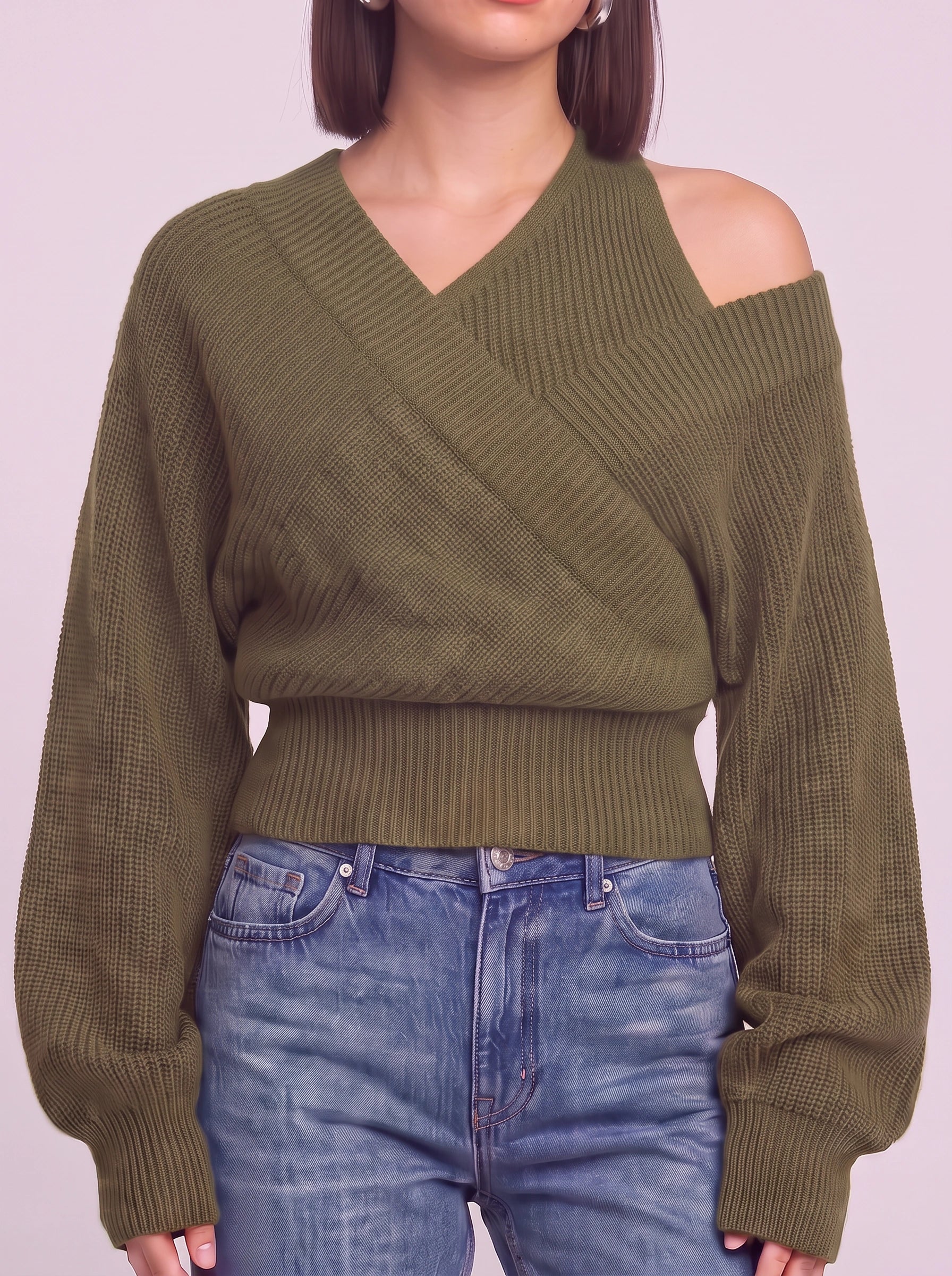 Costara Off-Shoulder Ribbed Sweater – Oversized Ribbed Women Batwing Sleeve Knit Winter Casual Top