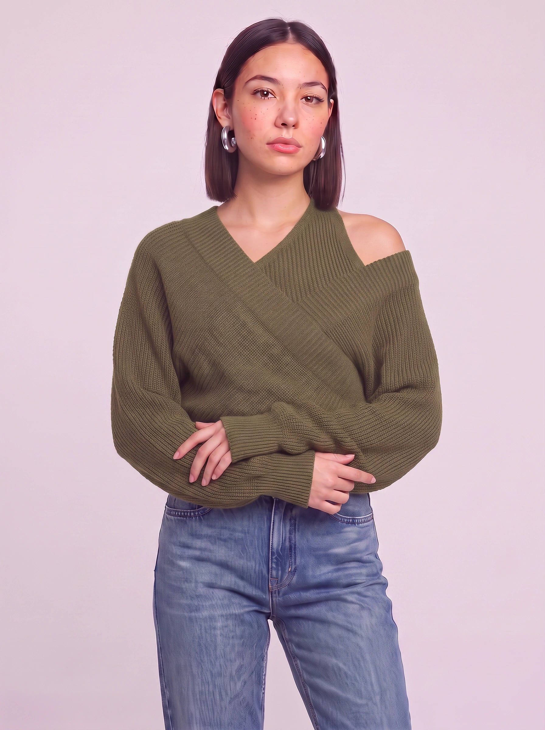 Costara Off-Shoulder Ribbed Sweater – Oversized Ribbed Women Batwing Sleeve Knit Winter Casual Top
