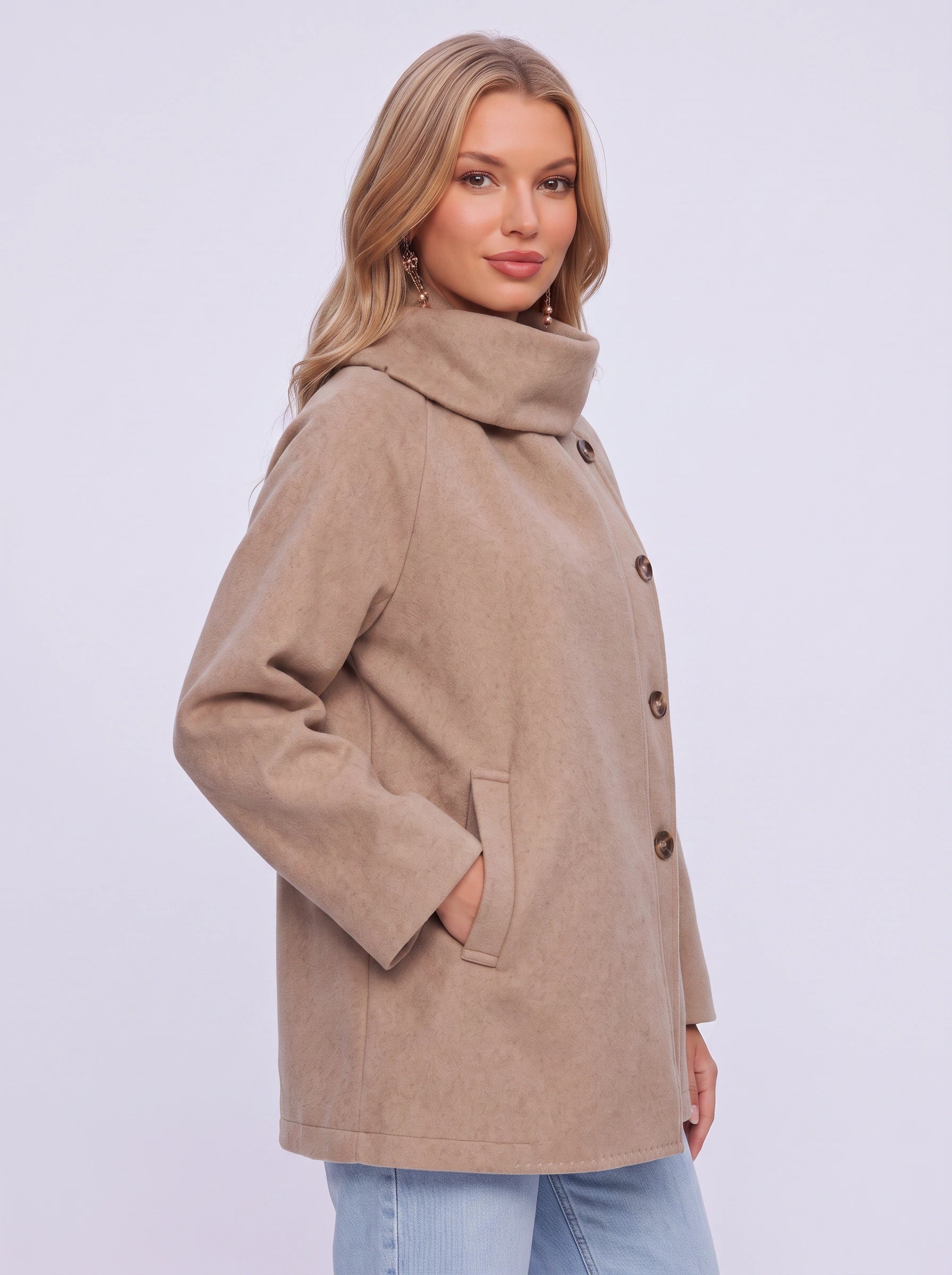 Camira Wool Shawl Collar Jacket – Women Wool Peacoat Winter Office Smart Casual Outerwear Coat