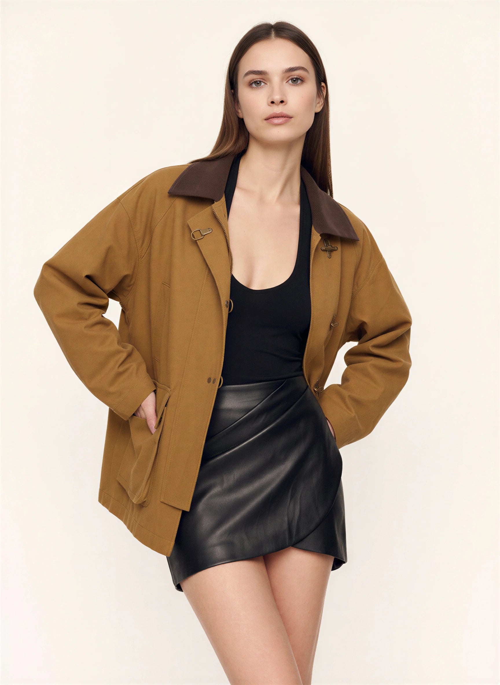 Bronton Contrast Collar Field Jacket – Oversized Utility Women Winter Cargo Workwear Long Sleeve Jacket