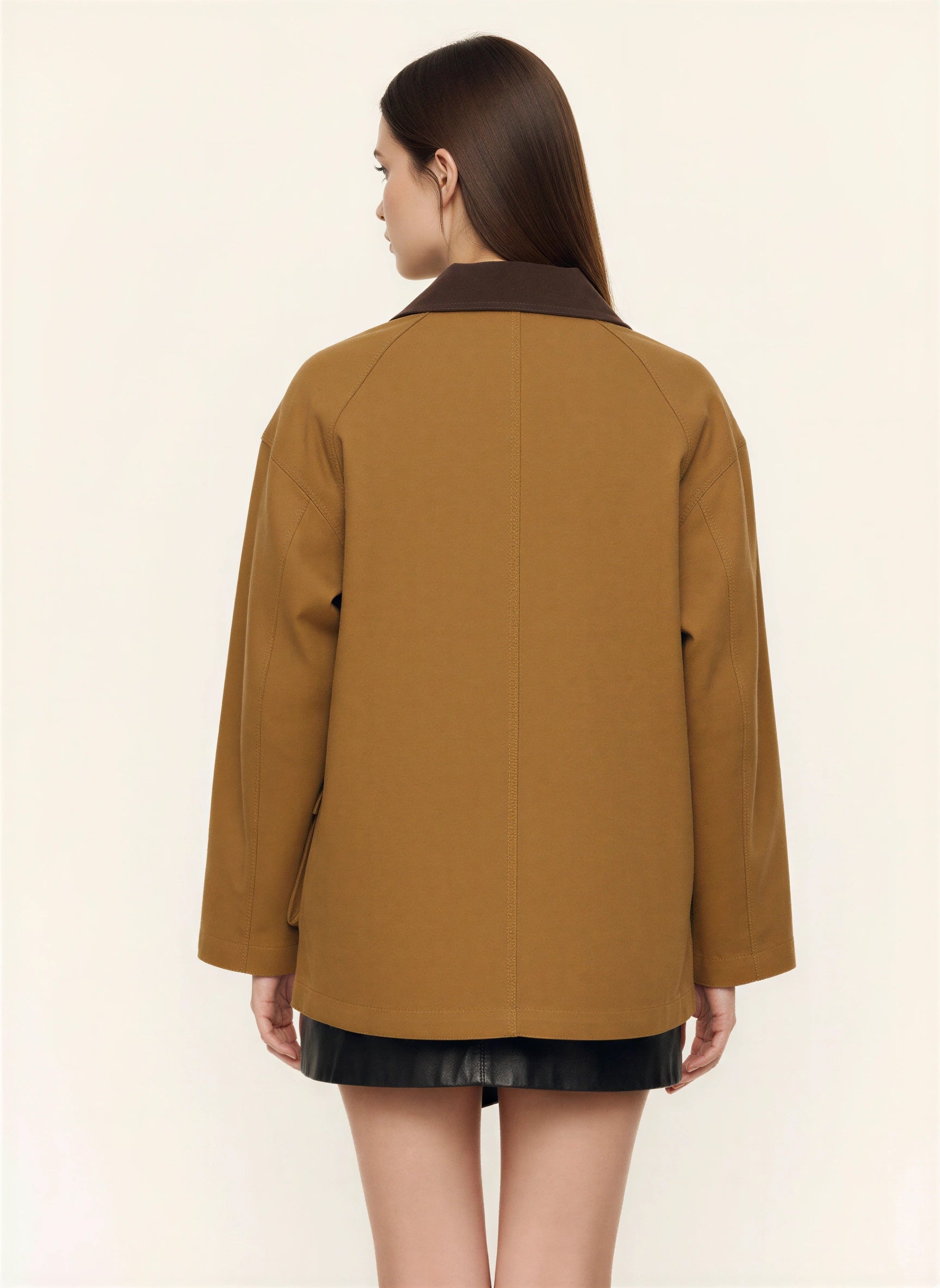 Bronton Contrast Collar Field Jacket – Oversized Utility Women Winter Cargo Workwear Long Sleeve Jacket