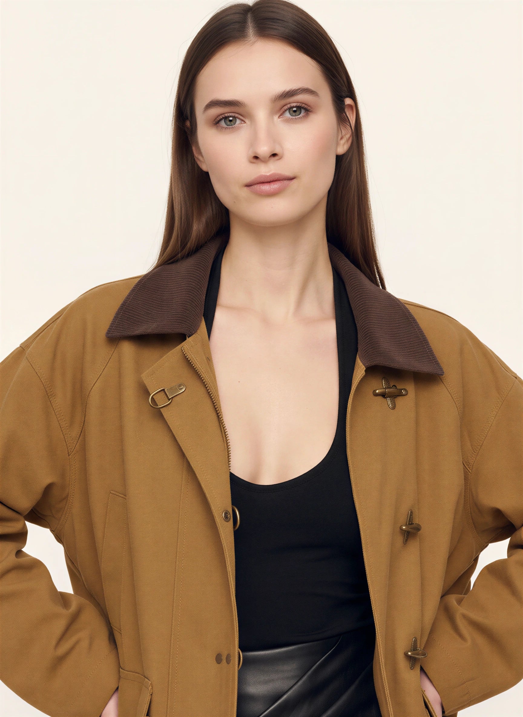 Bronton Contrast Collar Field Jacket – Oversized Utility Women Winter Cargo Workwear Long Sleeve Jacket