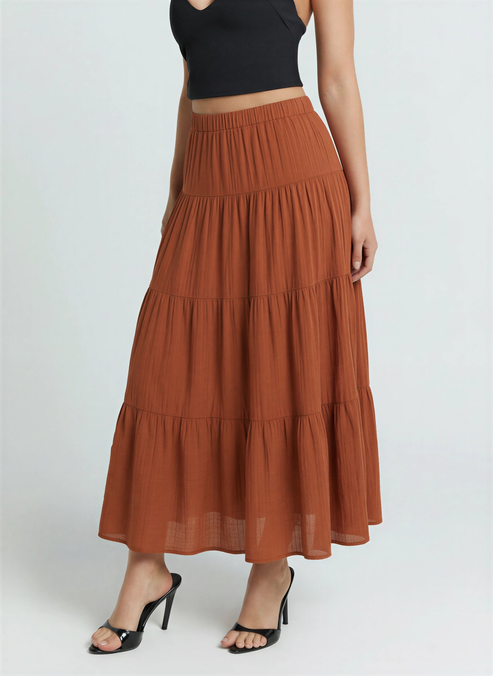 Scalona Tiered Maxi Skirt – Boho Cotton Women Elastic Waist Casual Beach Vacation Maxi Skirt
