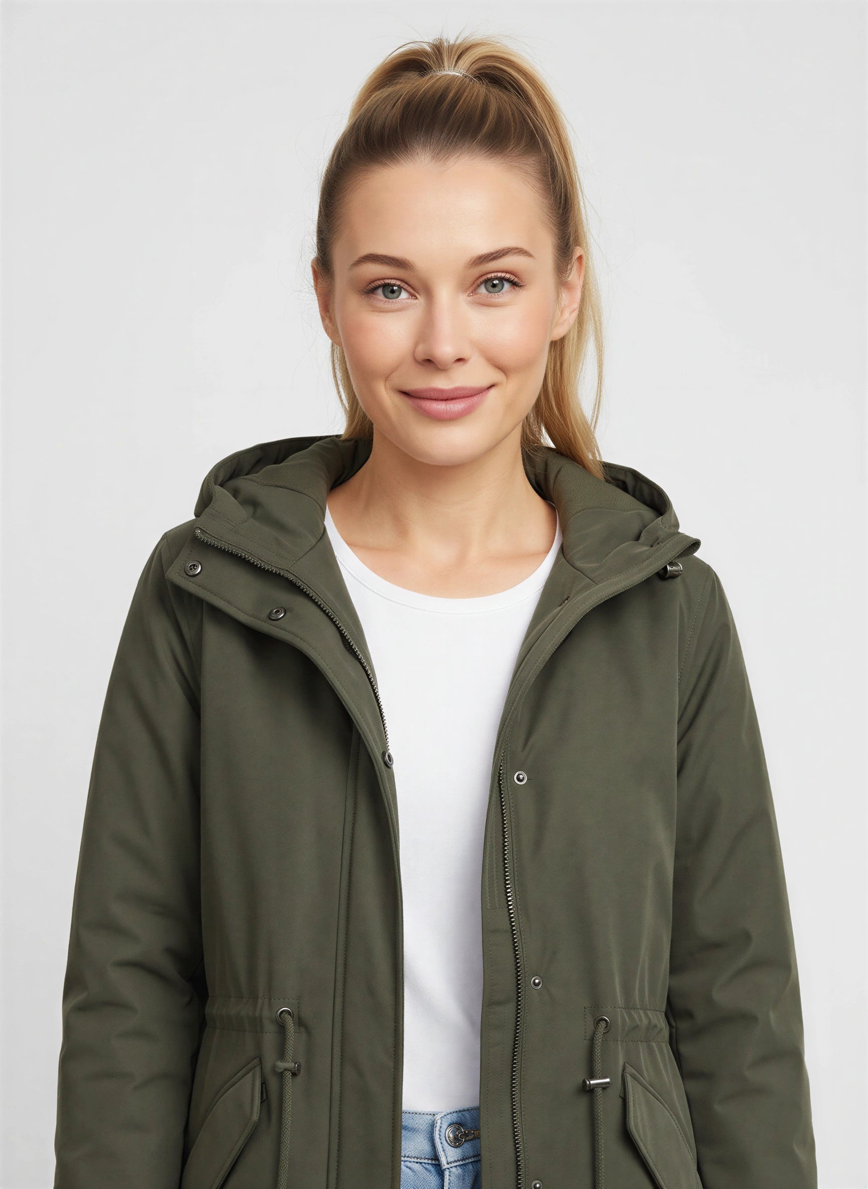 Corbyn Hooded Longline Parka – Women Winter Coat Drawstring Cinched Waist Lightweight Rain Jacket