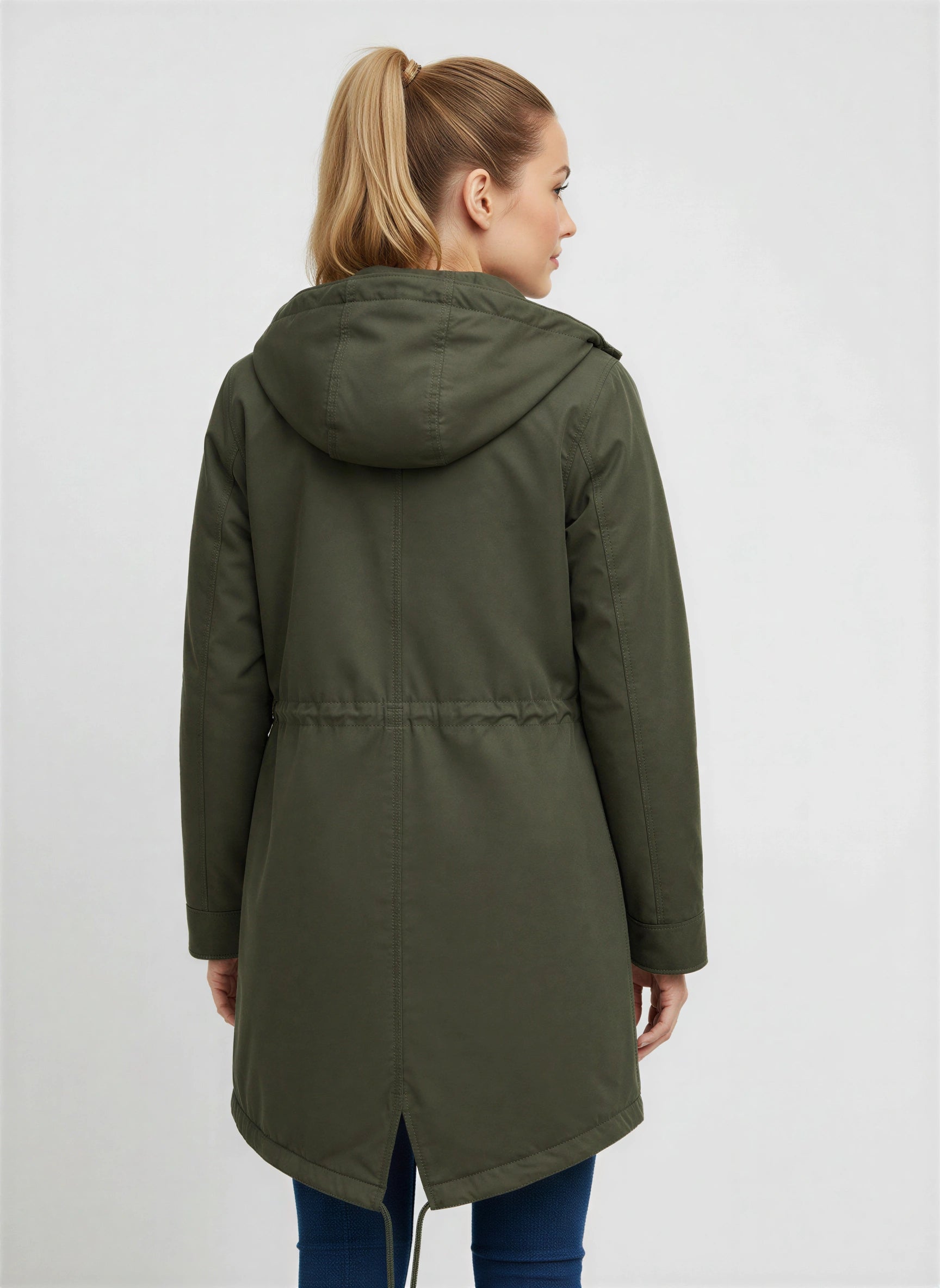 Corbyn Hooded Longline Parka – Women Winter Coat Drawstring Cinched Waist Lightweight Rain Jacket