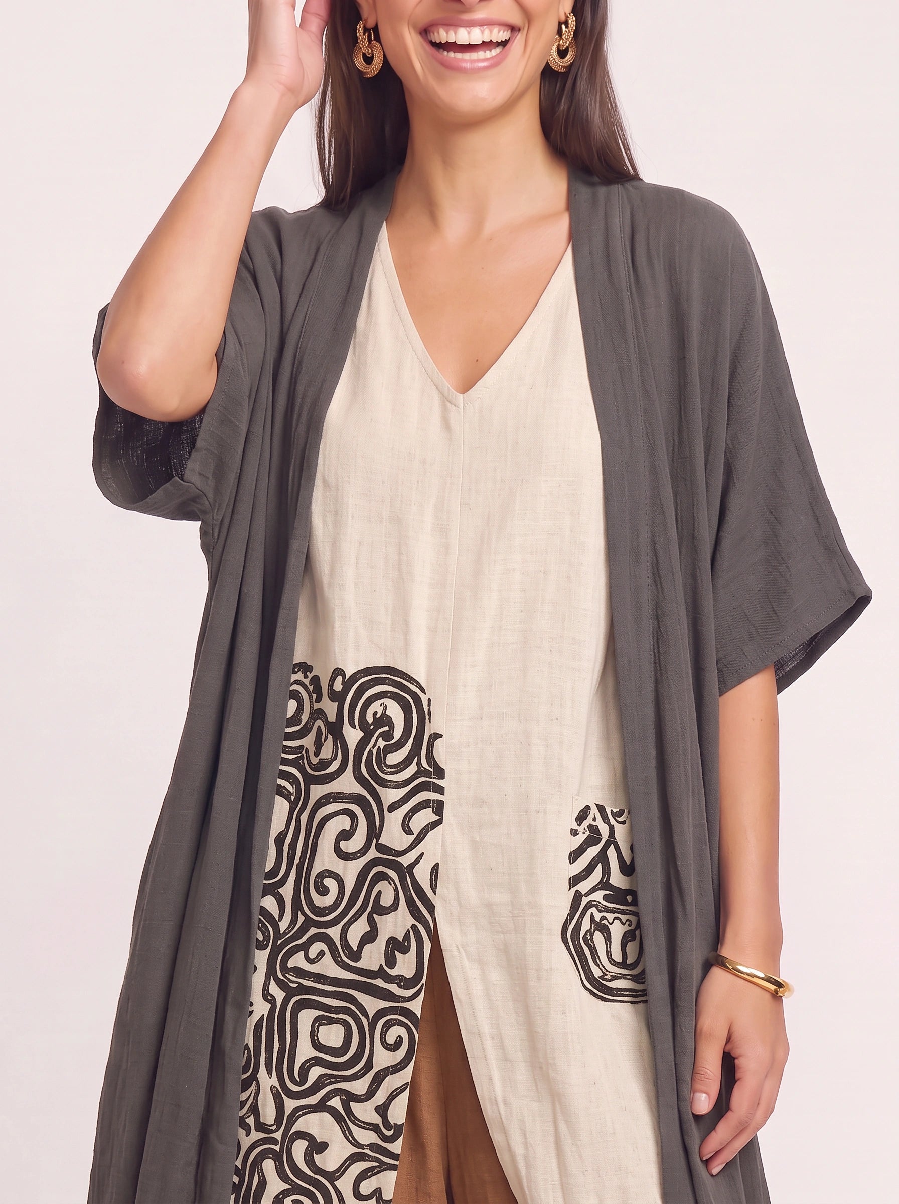 Tribelle Longline Kimono Co-Ord Set – Women Three Piece Outfit Loungewear Wide-Leg Pants Cardigan Boho Resort Vacation