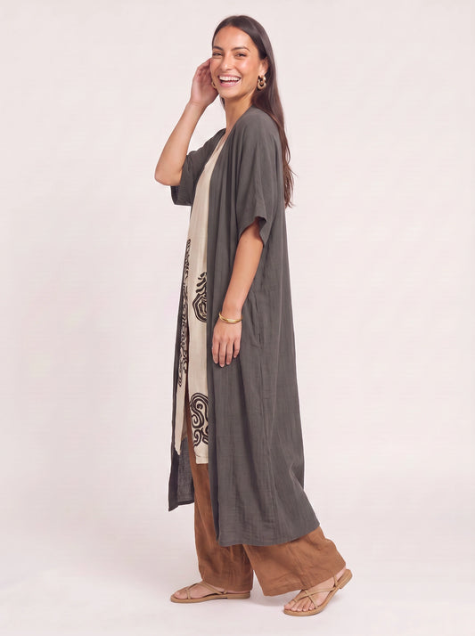 Tribelle Longline Kimono Co-Ord Set – Women Three Piece Outfit Loungewear Wide-Leg Pants Cardigan Boho Resort Vacation