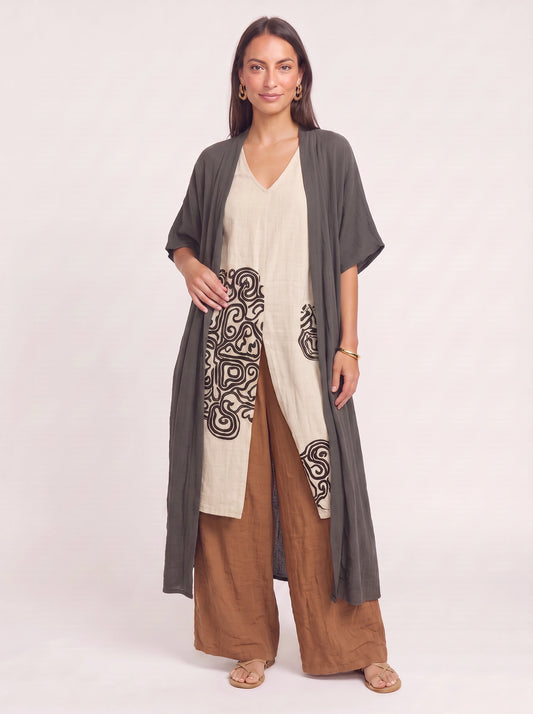 Tribelle Longline Kimono Co-Ord Set – Women Three Piece Outfit Loungewear Wide-Leg Pants Cardigan Boho Resort Vacation