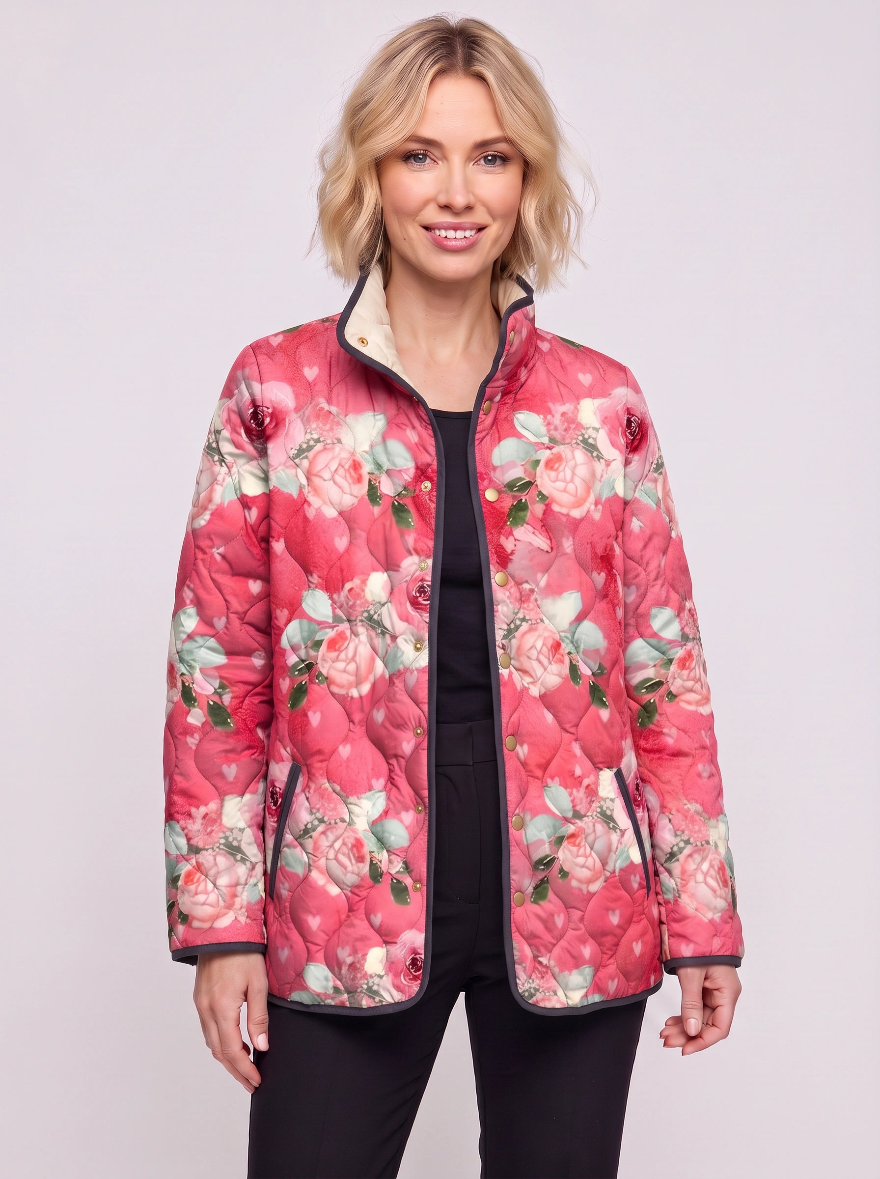 Fiorenta Quilted Floral Jacket – Women Lightweight Reversible Bomber Vintage Garden Print Casual Outerwear