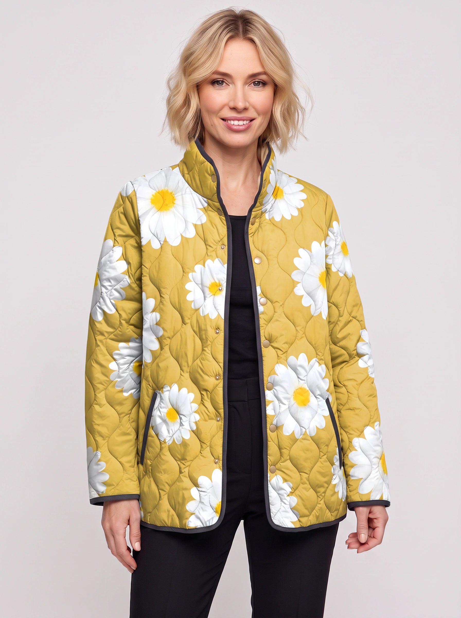Fiorenta Quilted Floral Jacket – Women Lightweight Reversible Bomber Vintage Garden Print Casual Outerwear
