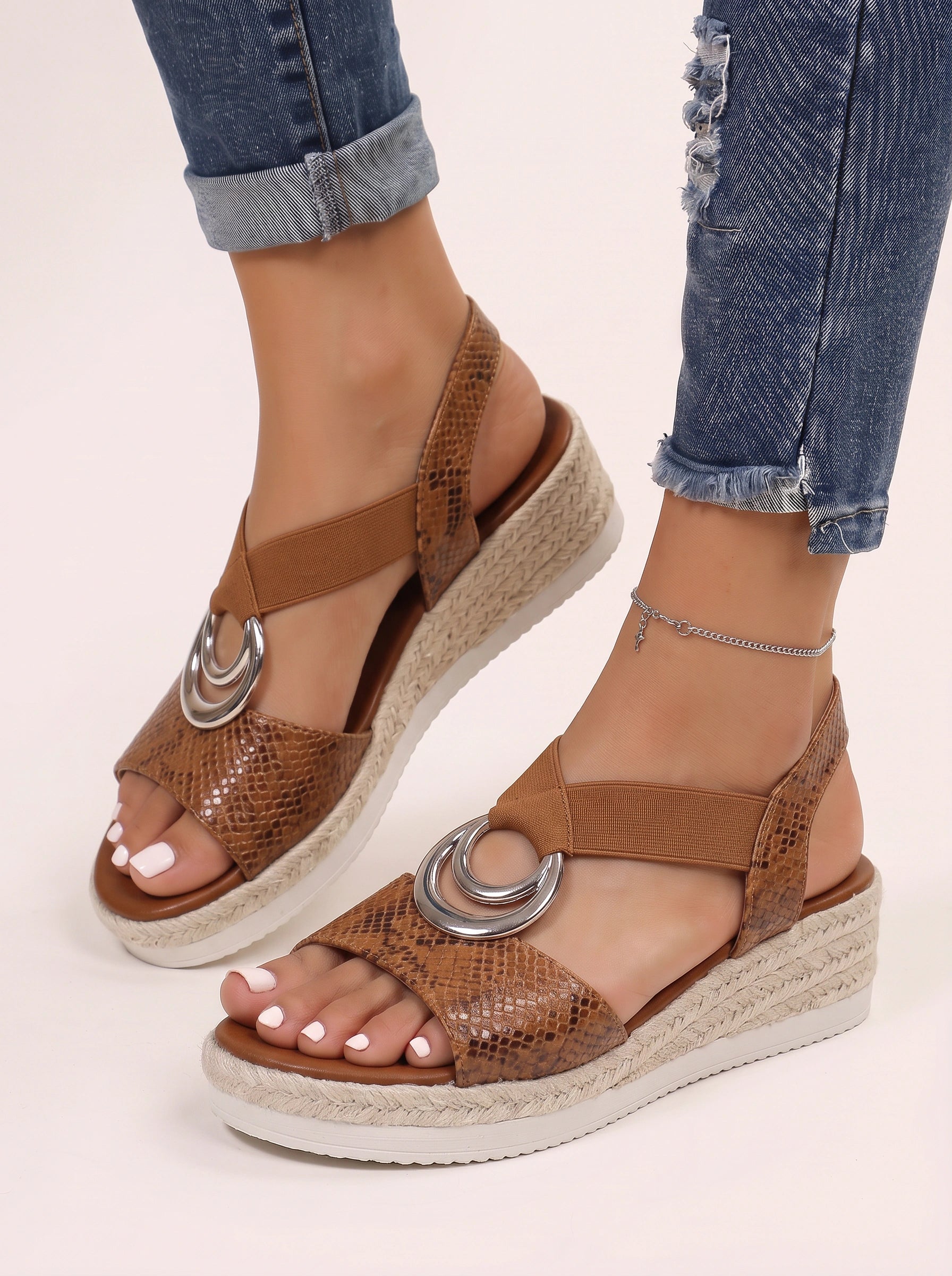 Cordelle Espadrille Platform Sandals – Orthopedic Women Open Toe Metallic Wedges Strappy Summer Arch Support Sandals