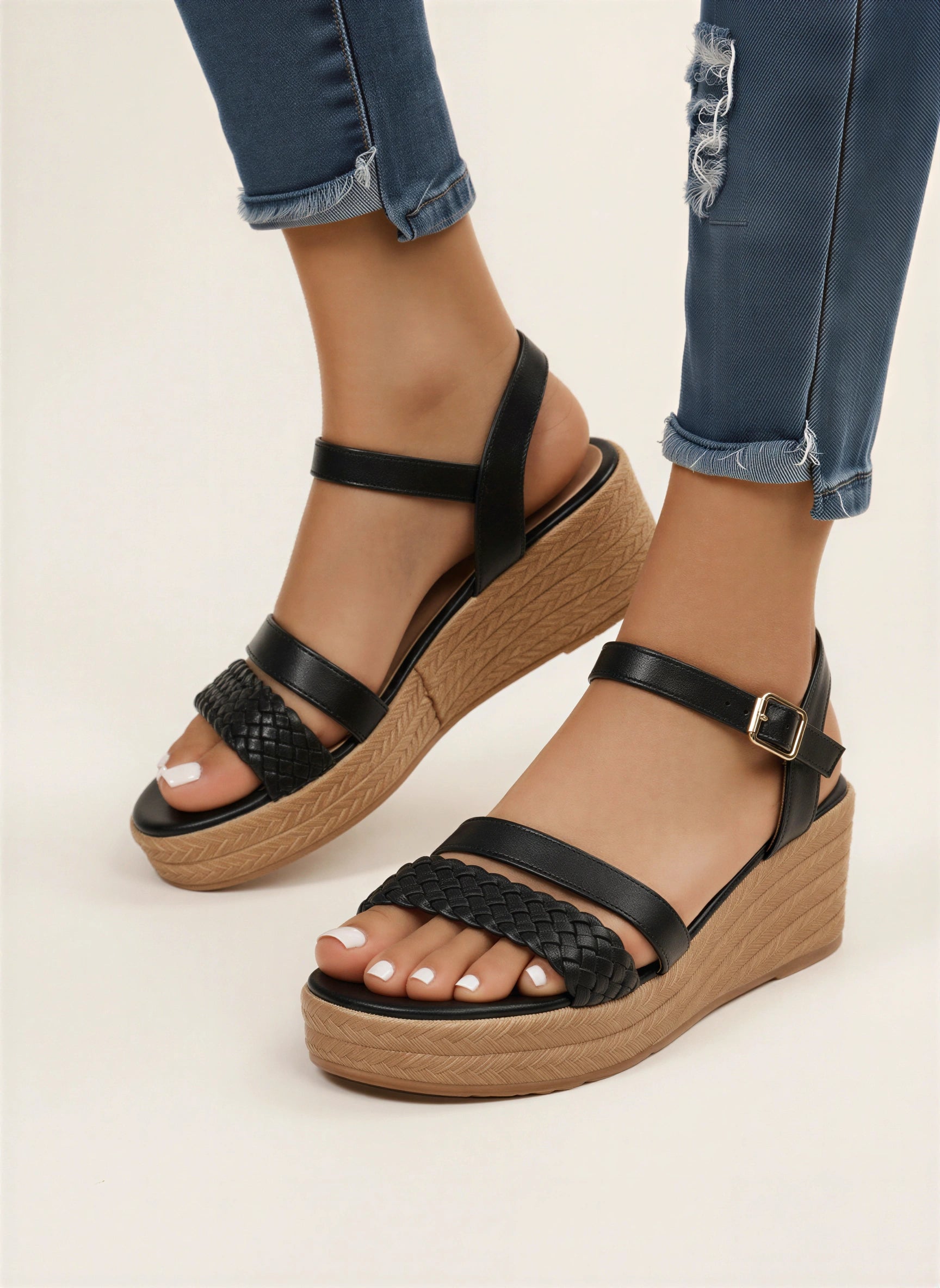 Cordina Braided Espadrille Wedge Sandals – Platform Sandals Women Ankle Strap Adjustable Buckle Wedges