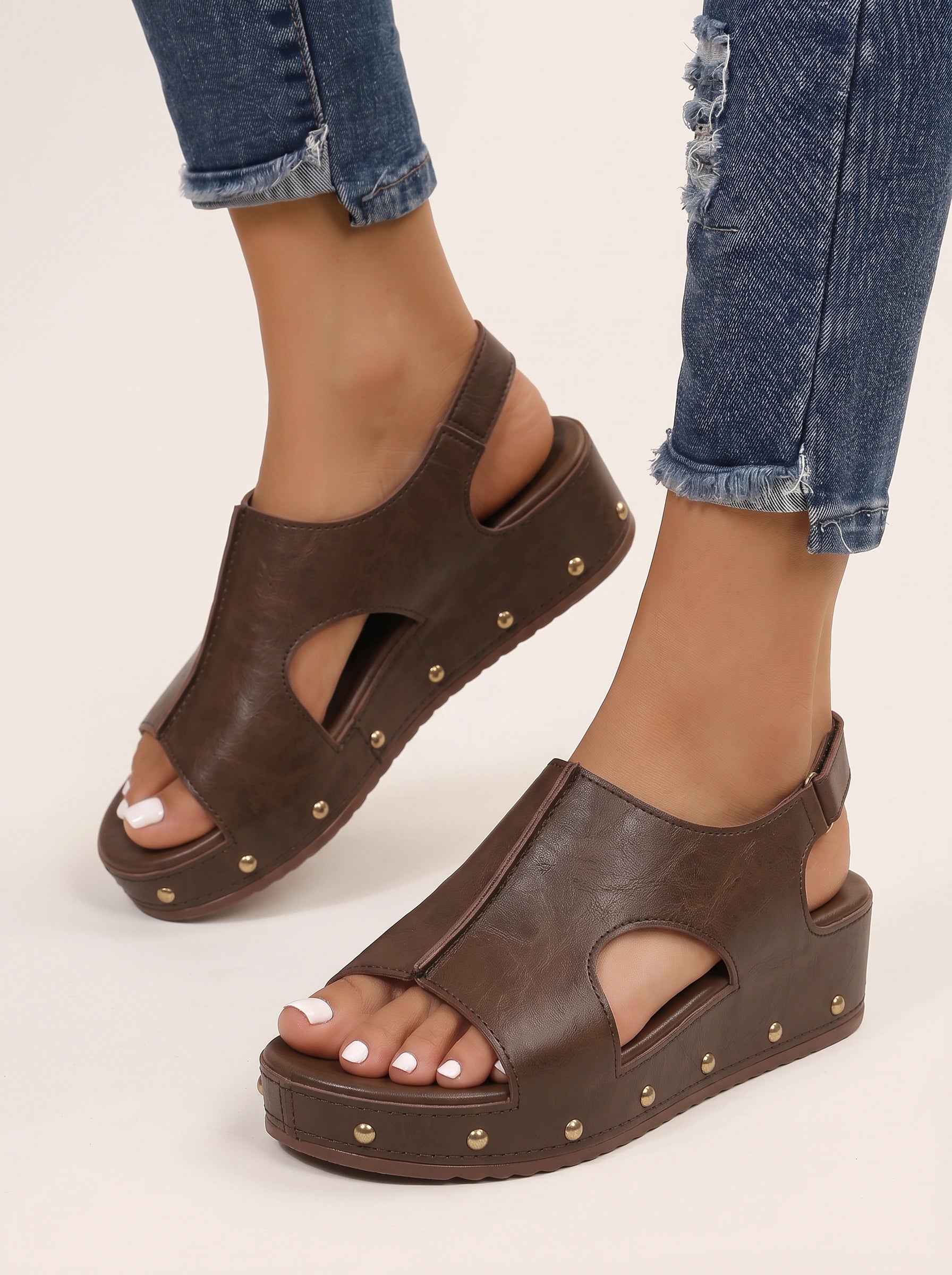 Borrida Platform Cutout Sandals – Women Orthopedic Arch Support Cushioned Footbed Summer Casual Sandals
