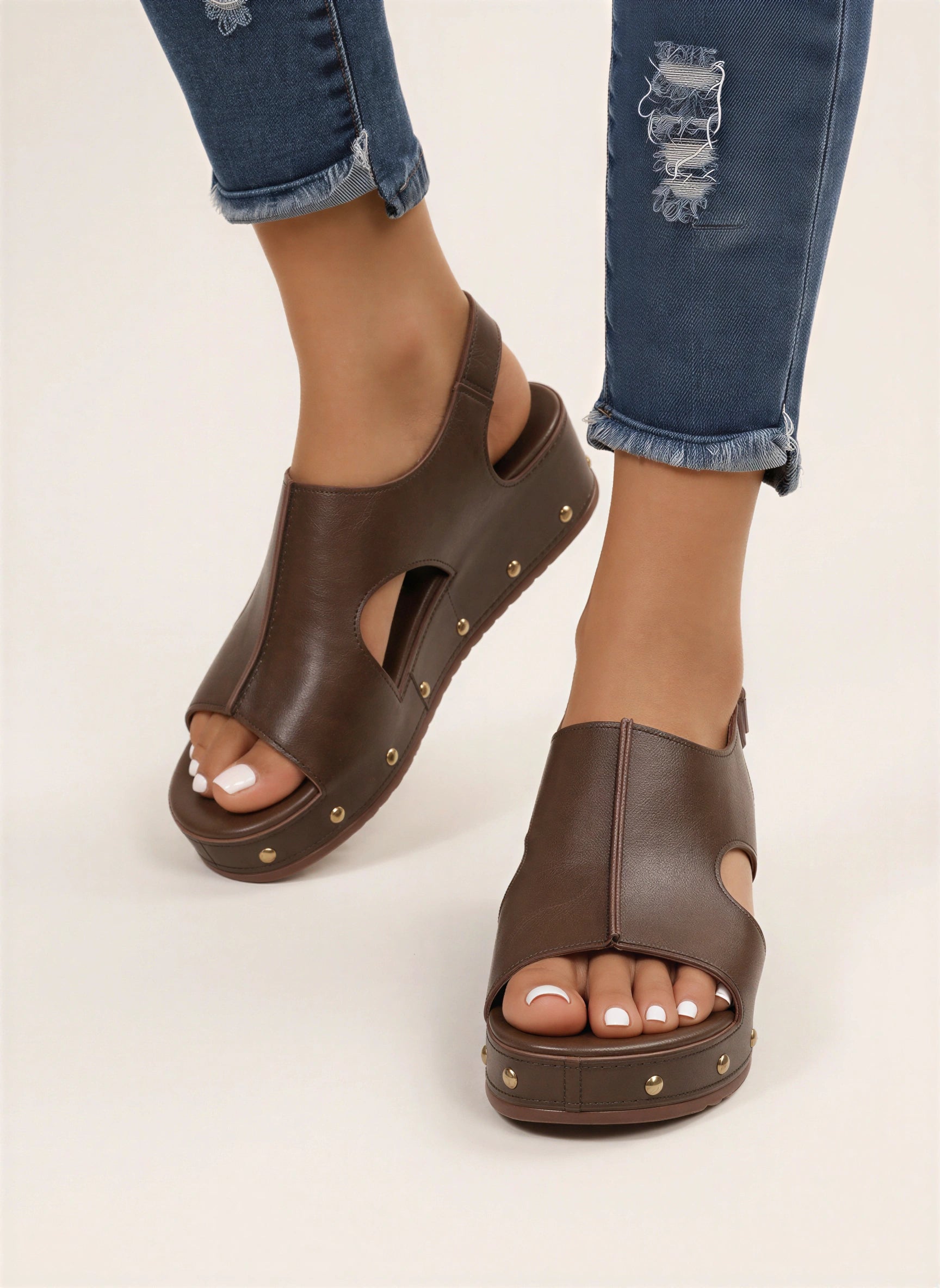 Borrida Platform Cutout Sandals – Women Orthopedic Arch Support Cushioned Footbed Summer Casual Sandals