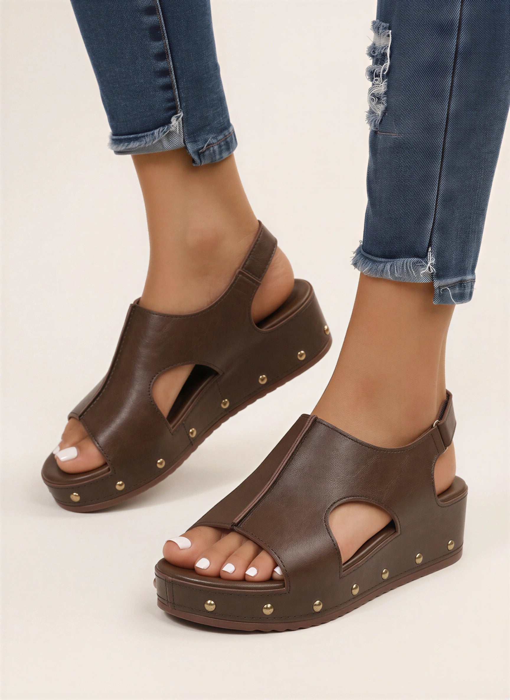 Borrida Platform Cutout Sandals – Women Orthopedic Arch Support Cushioned Footbed Summer Casual Sandals