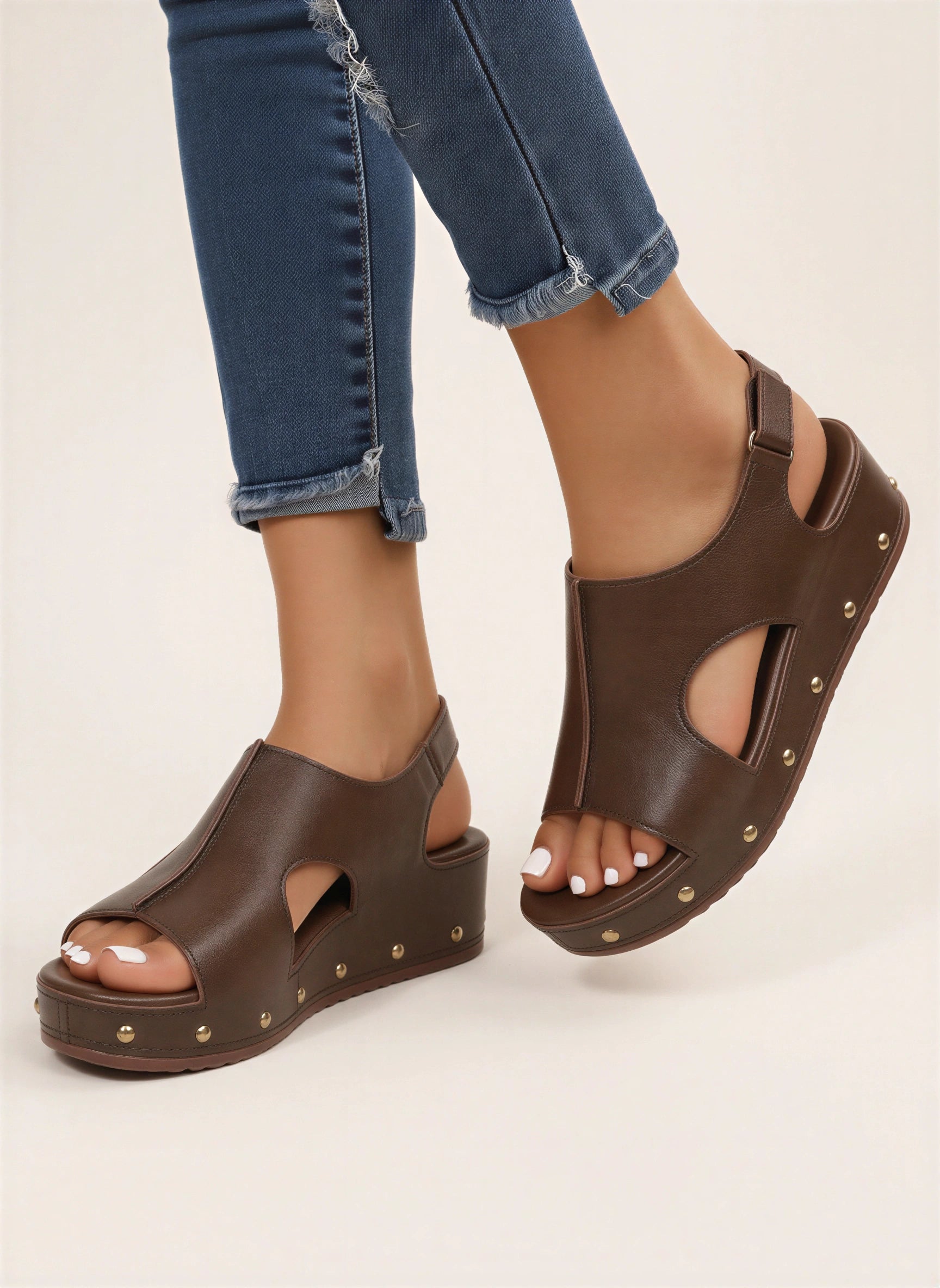 Borrida Platform Cutout Sandals – Women Orthopedic Arch Support Cushioned Footbed Summer Casual Sandals