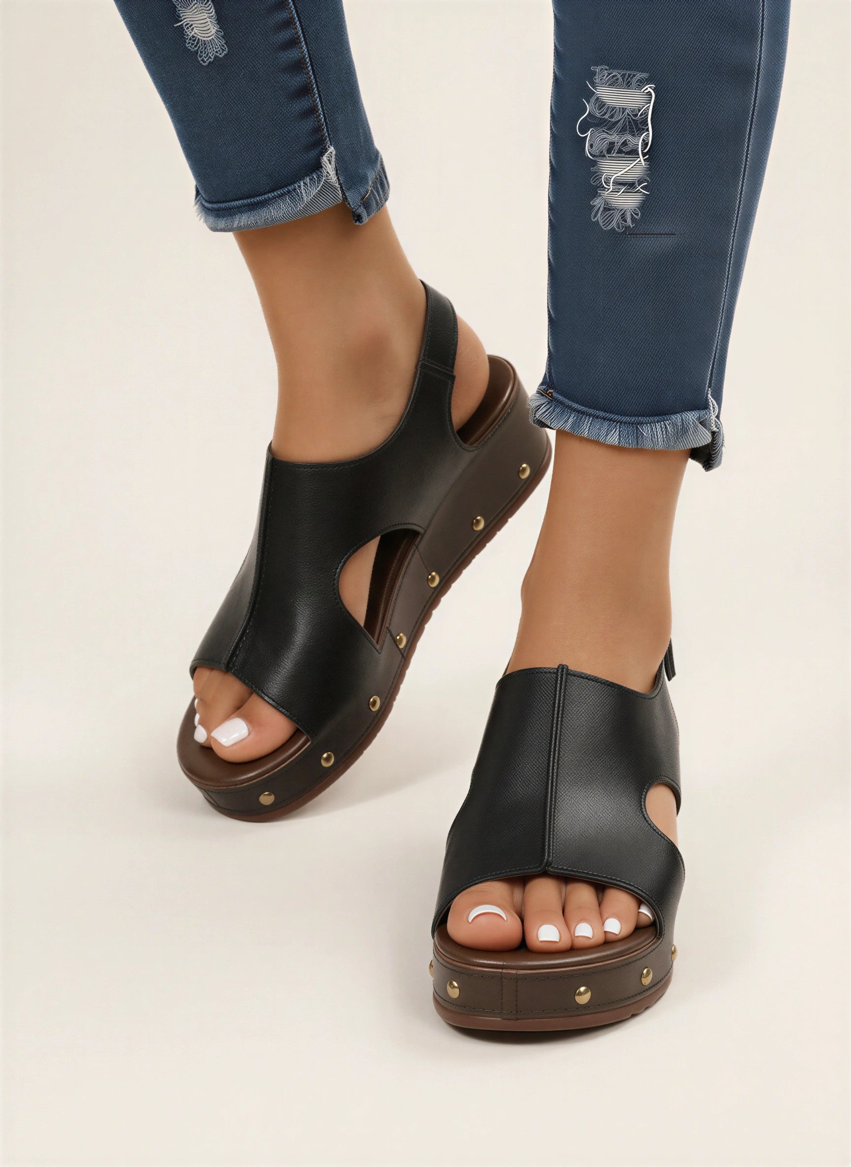 Borrida Platform Cutout Sandals – Women Orthopedic Arch Support Cushioned Footbed Summer Casual Sandals
