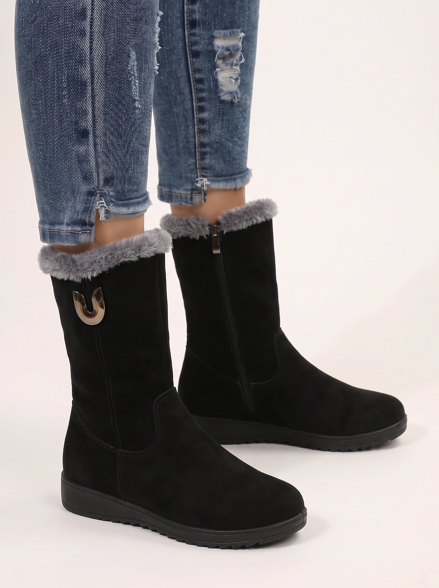 Trimuro Suede Mid-Calf Boots – Women Orthopedic Arch Support Warm Winter Comfort Casual Everyday Boots
