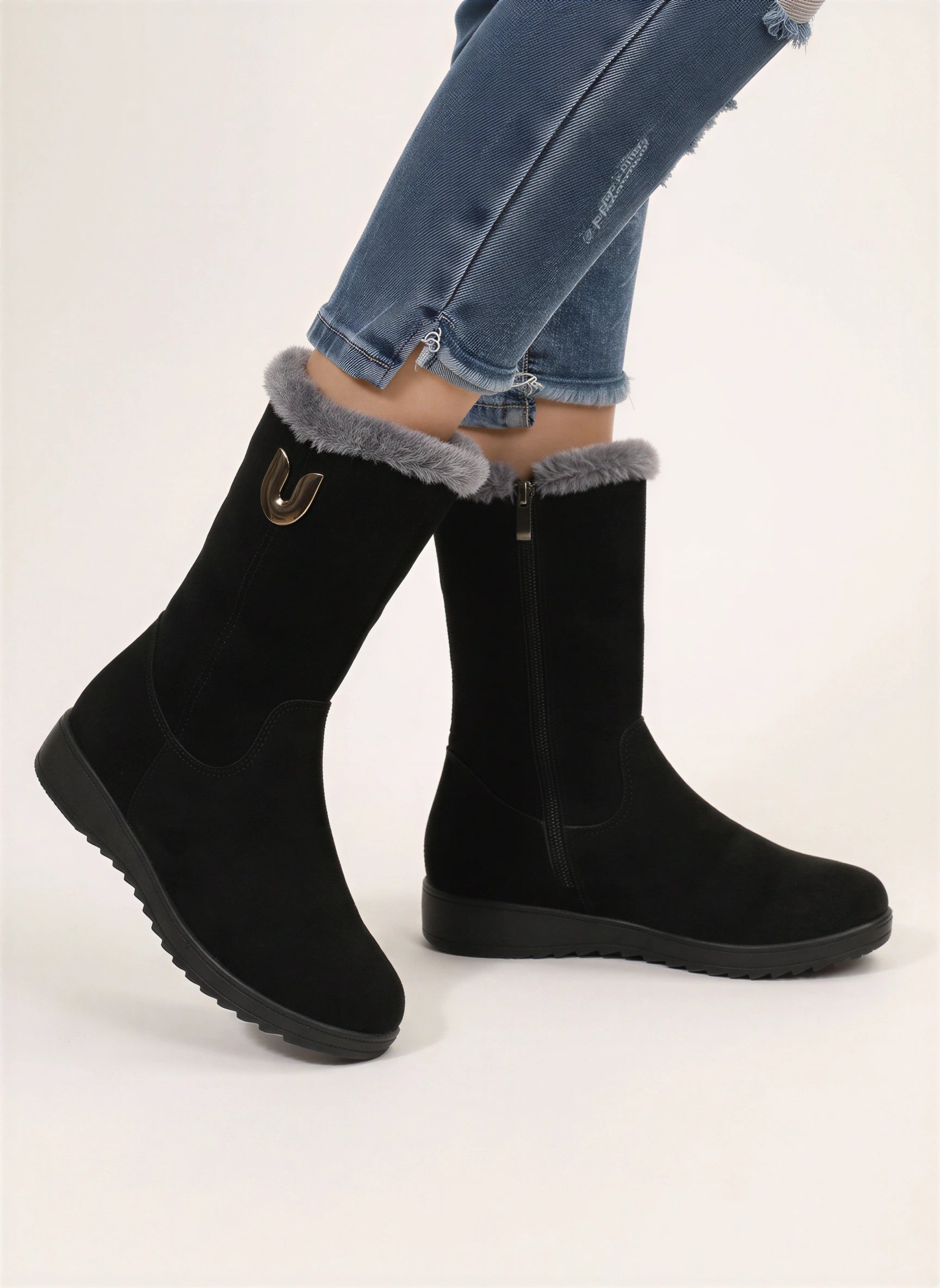 Trimuro Suede Mid-Calf Boots – Women Orthopedic Arch Support Warm Winter Comfort Casual Everyday Boots