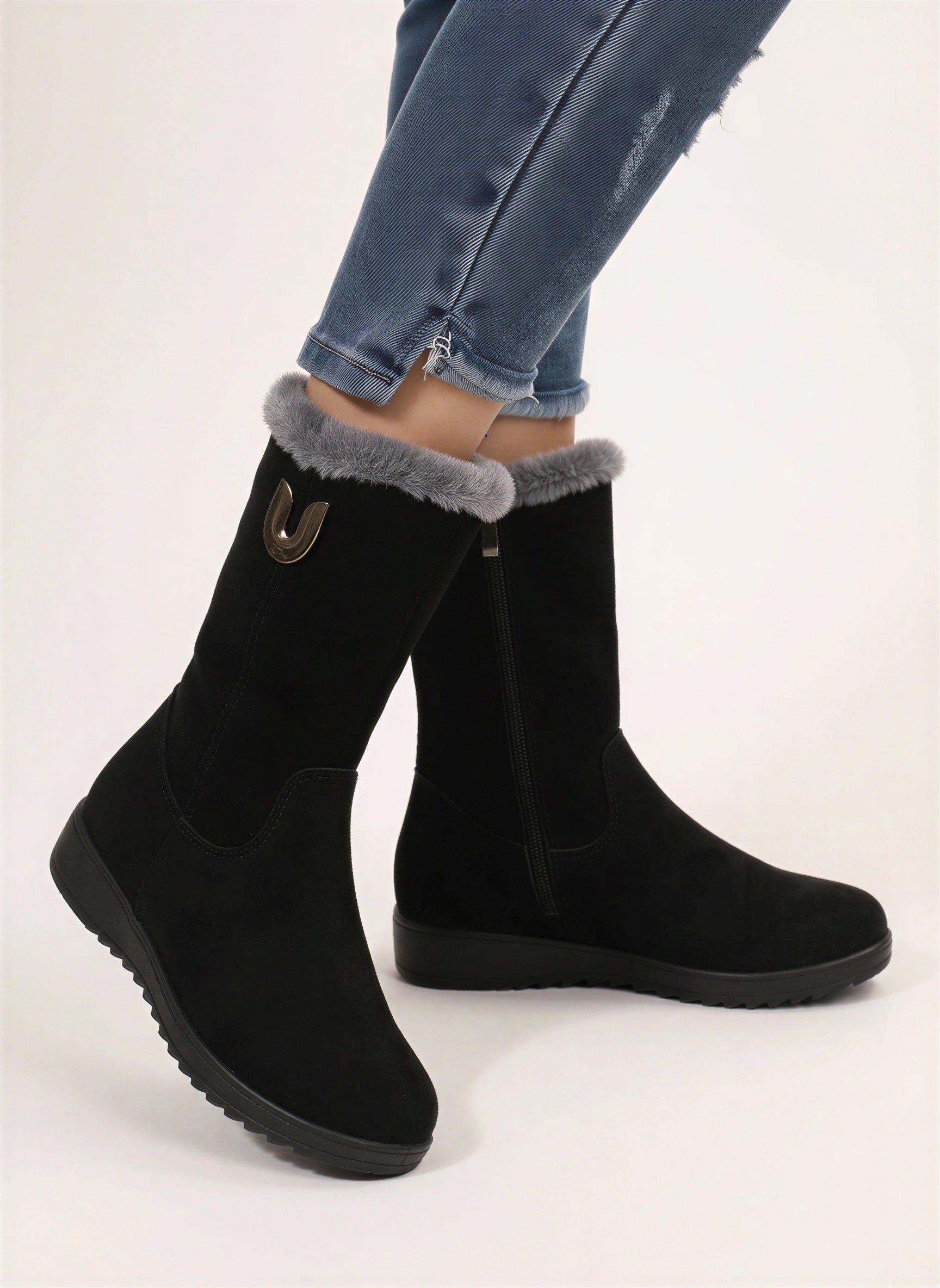 Trimuro Suede Mid-Calf Boots – Women Orthopedic Arch Support Warm Winter Comfort Casual Everyday Boots