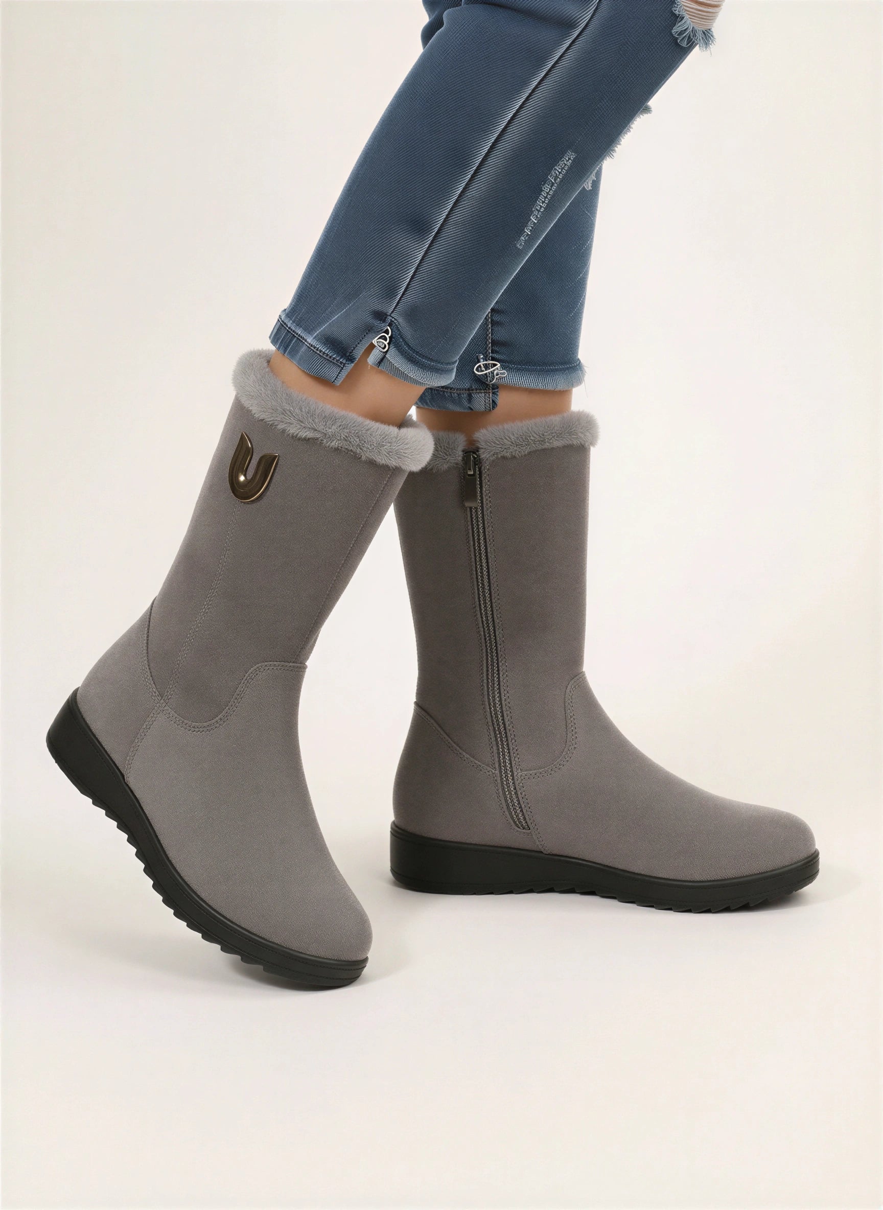 Trimuro Suede Mid-Calf Boots – Women Orthopedic Arch Support Warm Winter Comfort Casual Everyday Boots