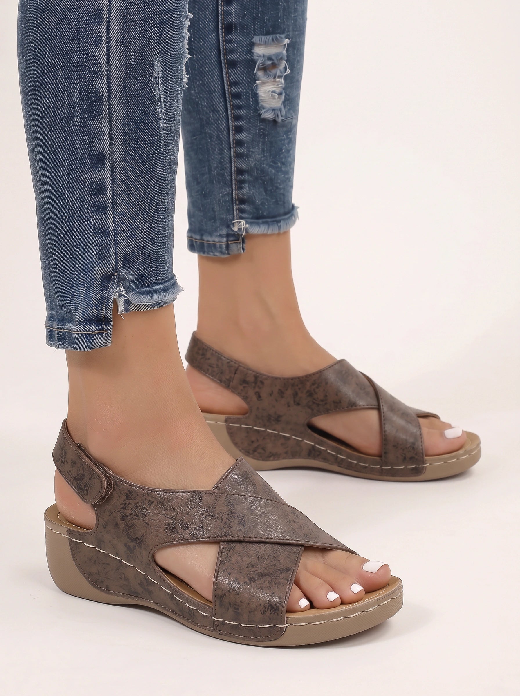 Tredway Crossband Slingback Wedge Sandals – Platform Sandals Women Orthopedic Arch Support Comfort Walking Summer Wedges